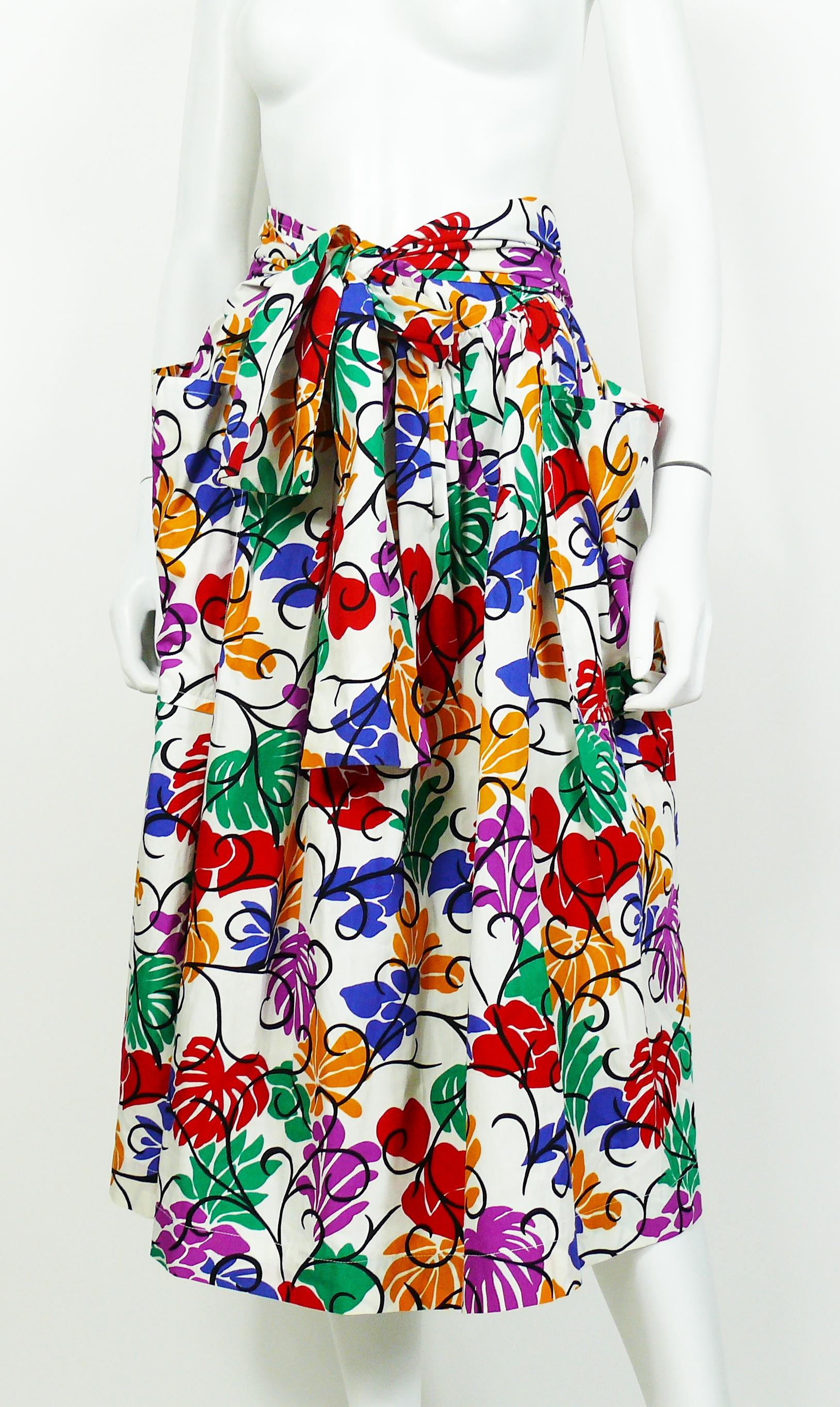 Beige Yves Saint Laurent YSL Vintage Matisse Inspired Floral Cotton Sash Skirt For Sale