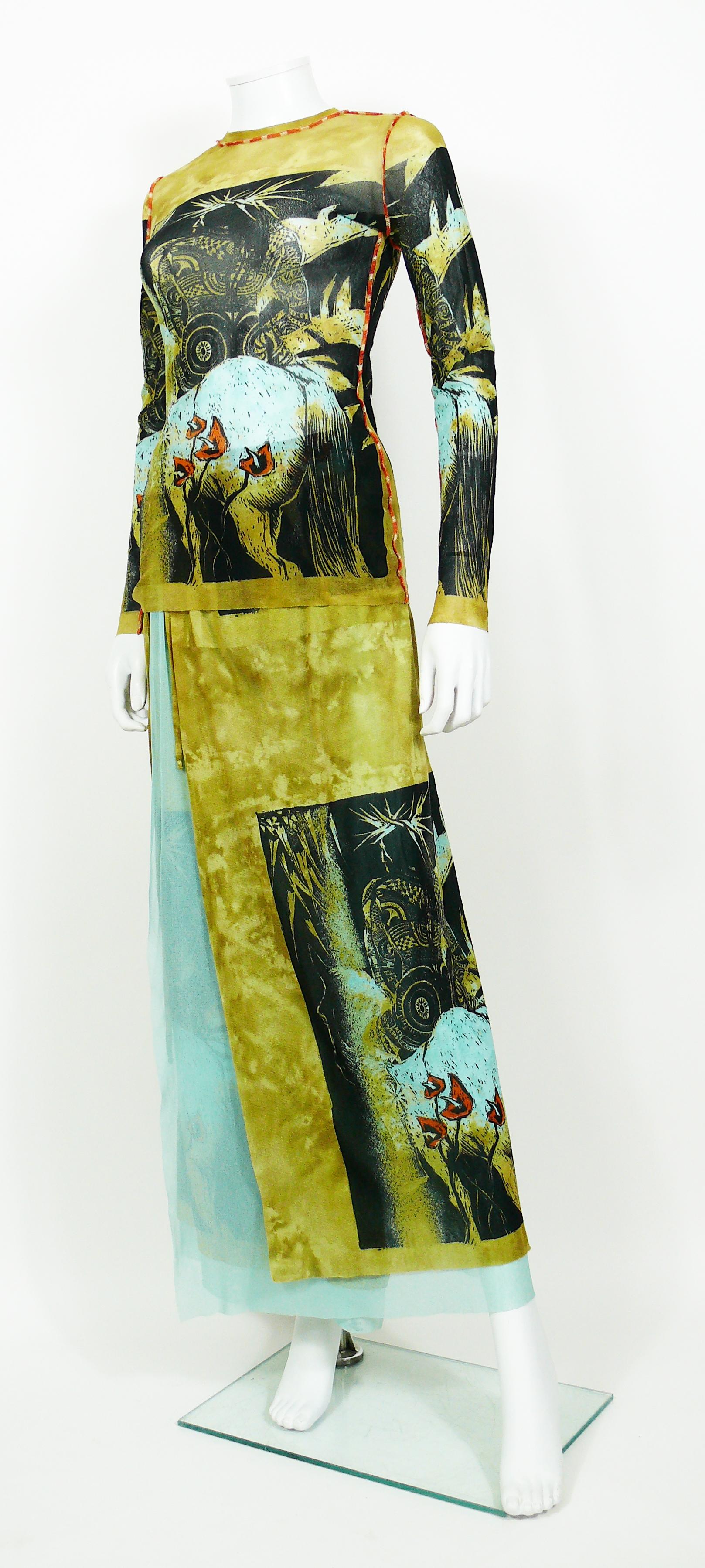 Jean Paul Gaultier Vintage Maori Print Sheer Mesh Ensemble In Good Condition In Nice, FR