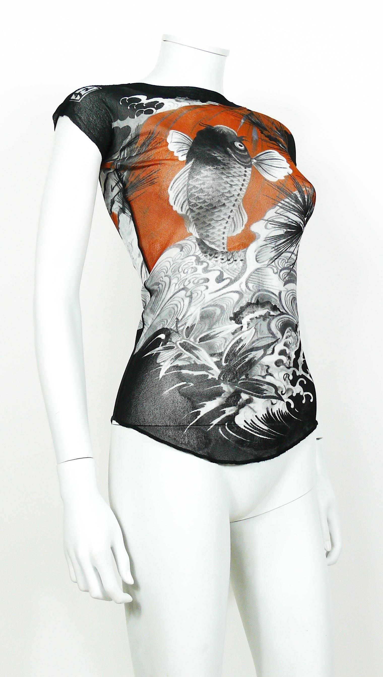 Jean Paul Gaultier Vintage Koi Tattoo Mesh Top In Excellent Condition In Nice, FR