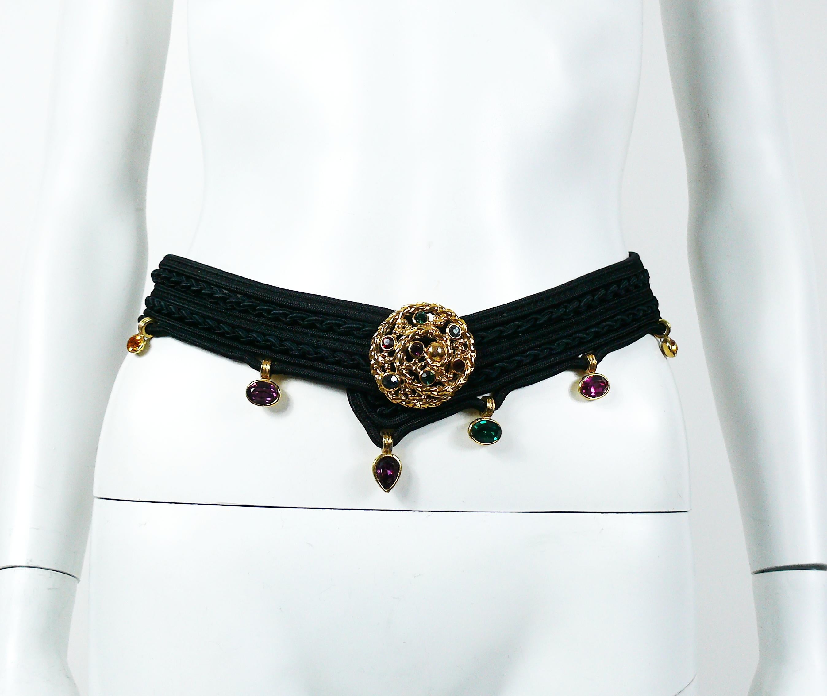 Women's Yves Saint Laurent YSL Vintage Jewelled Black Passementerie Belt