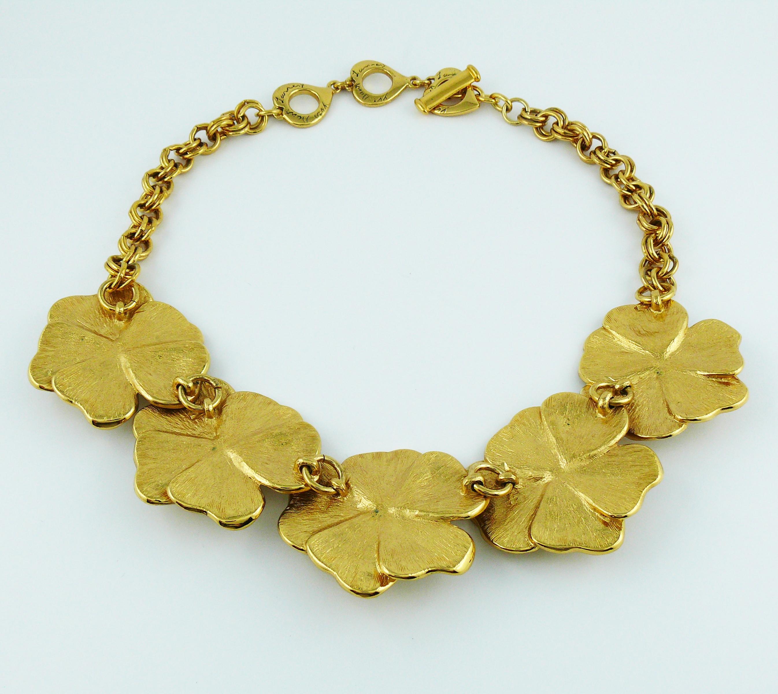 Yves Saint Laurent YSL Gold Toned Pansy Necklace 4