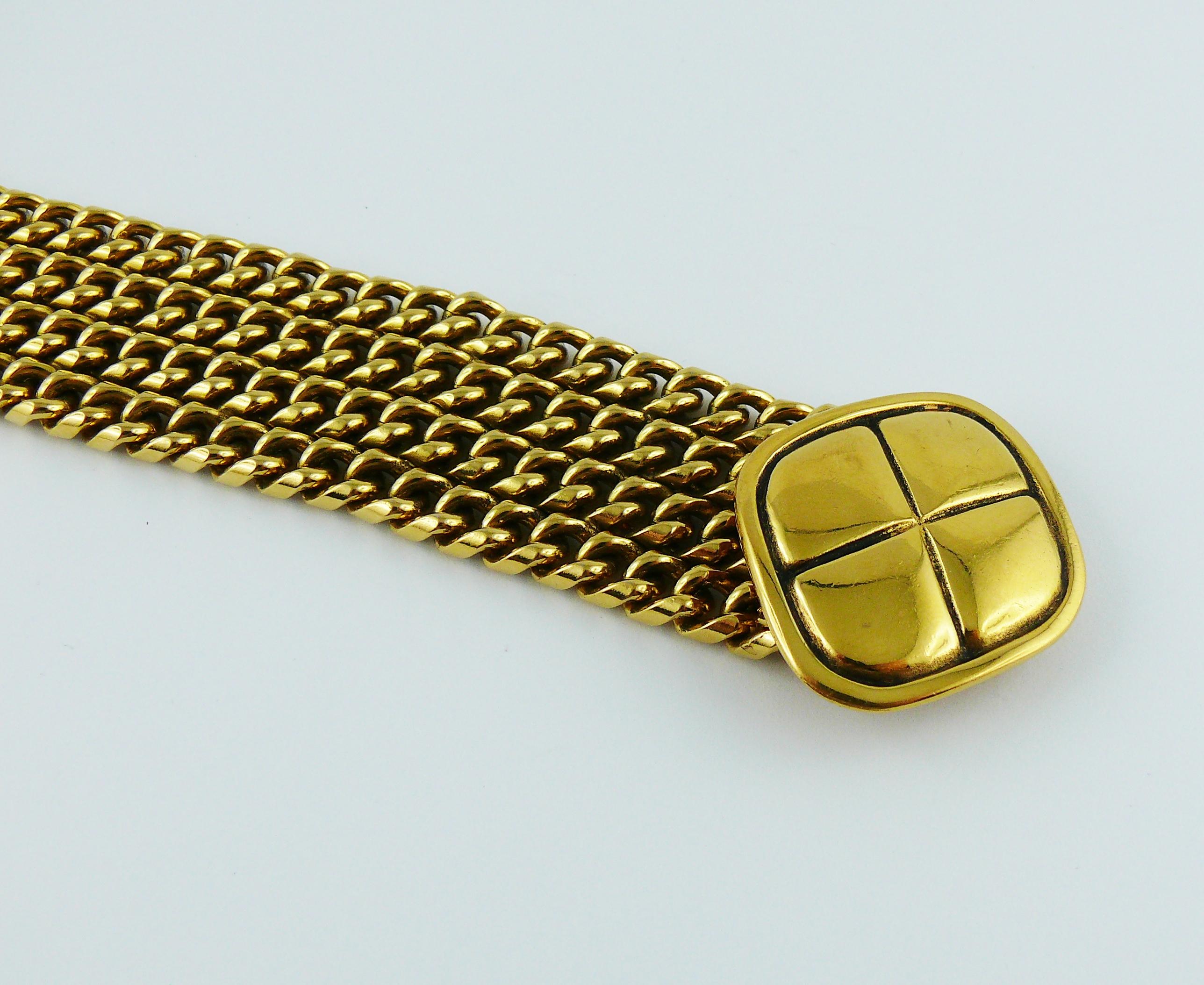 Women's Chanel Vintage Gold Toned Quilted Medallion Chain Bracelet