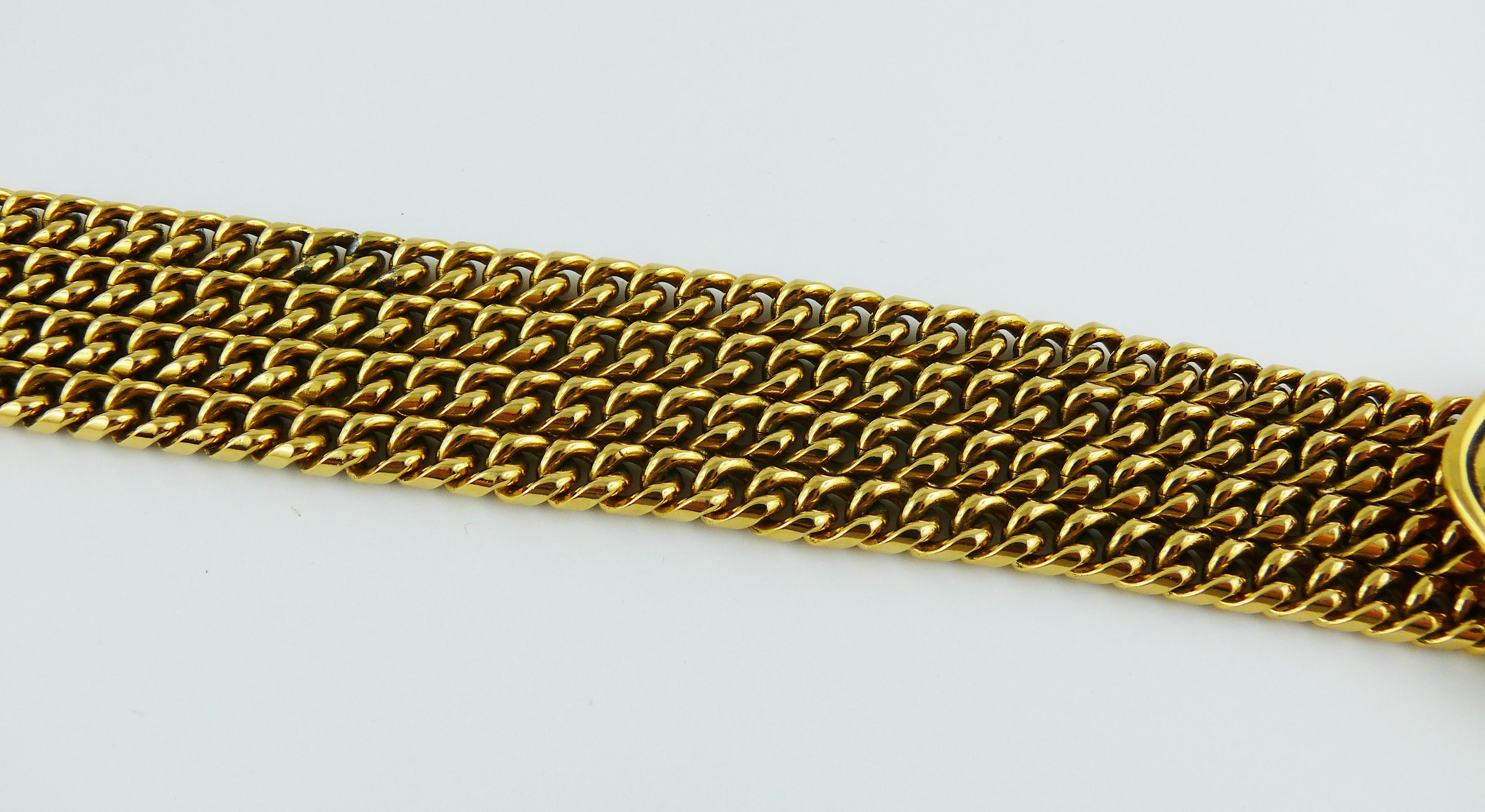 Chanel Vintage Gold Toned Quilted Medallion Chain Bracelet 1
