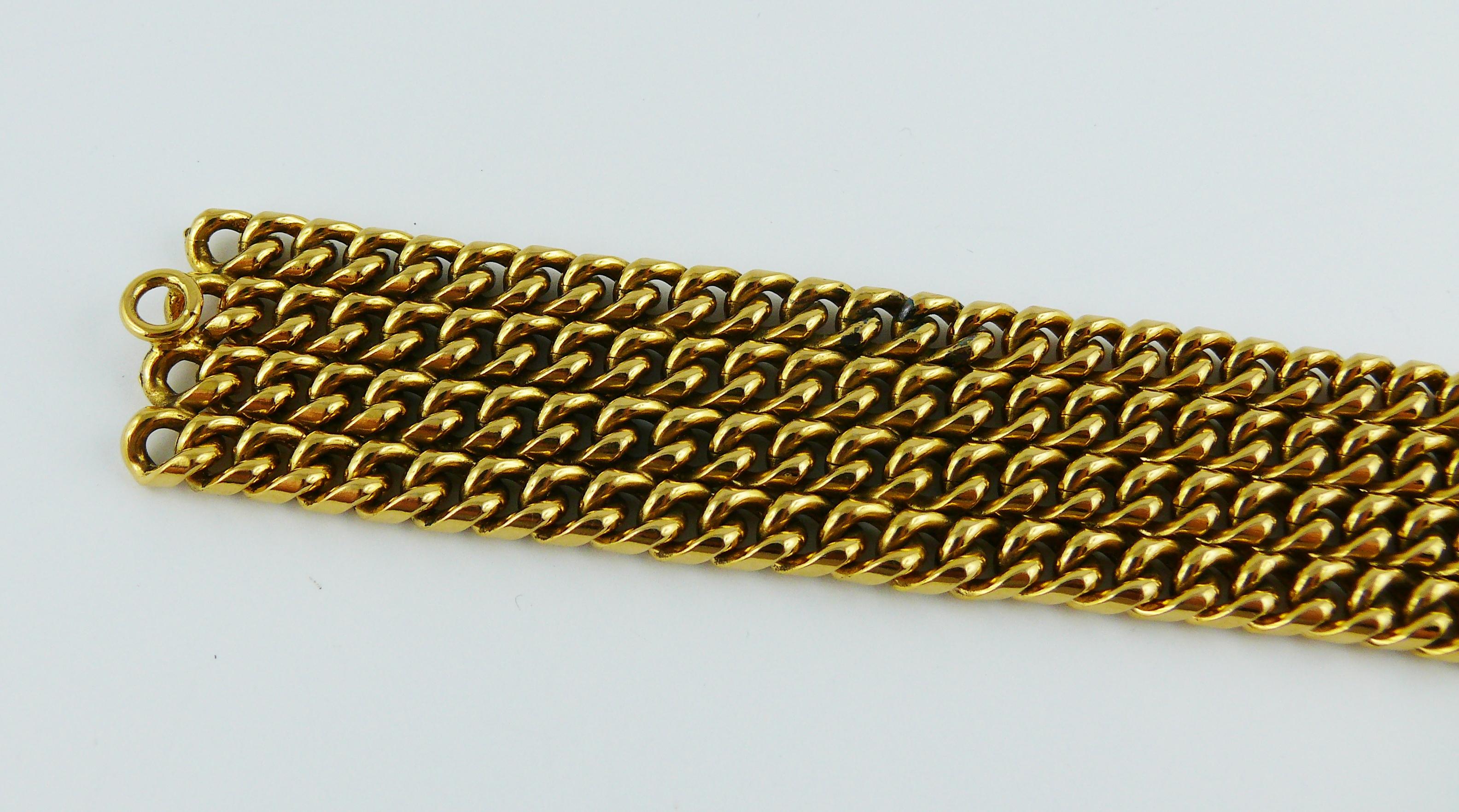 Chanel Vintage Gold Toned Quilted Medallion Chain Bracelet 5