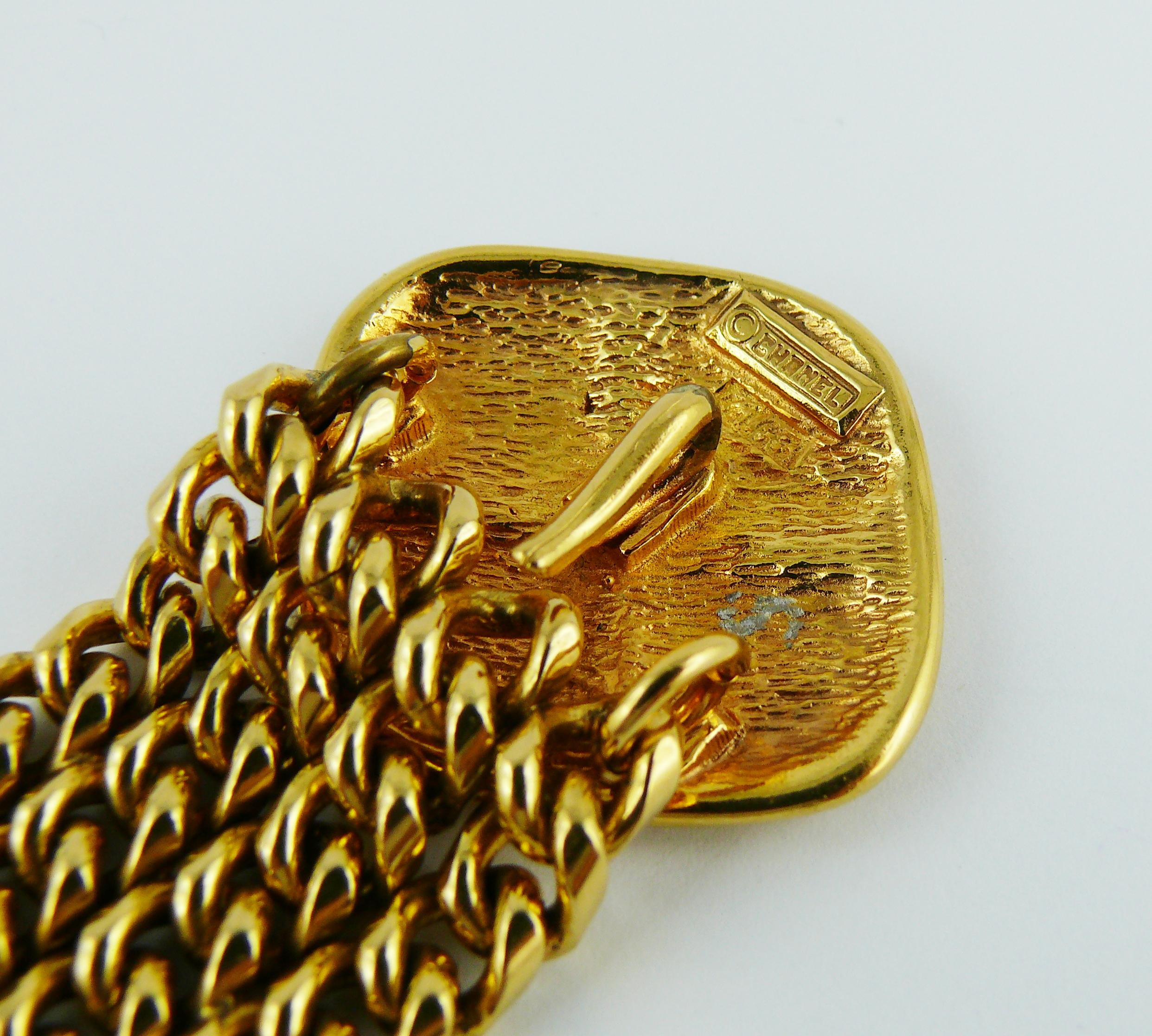 Chanel Vintage Gold Toned Quilted Medallion Chain Bracelet 6