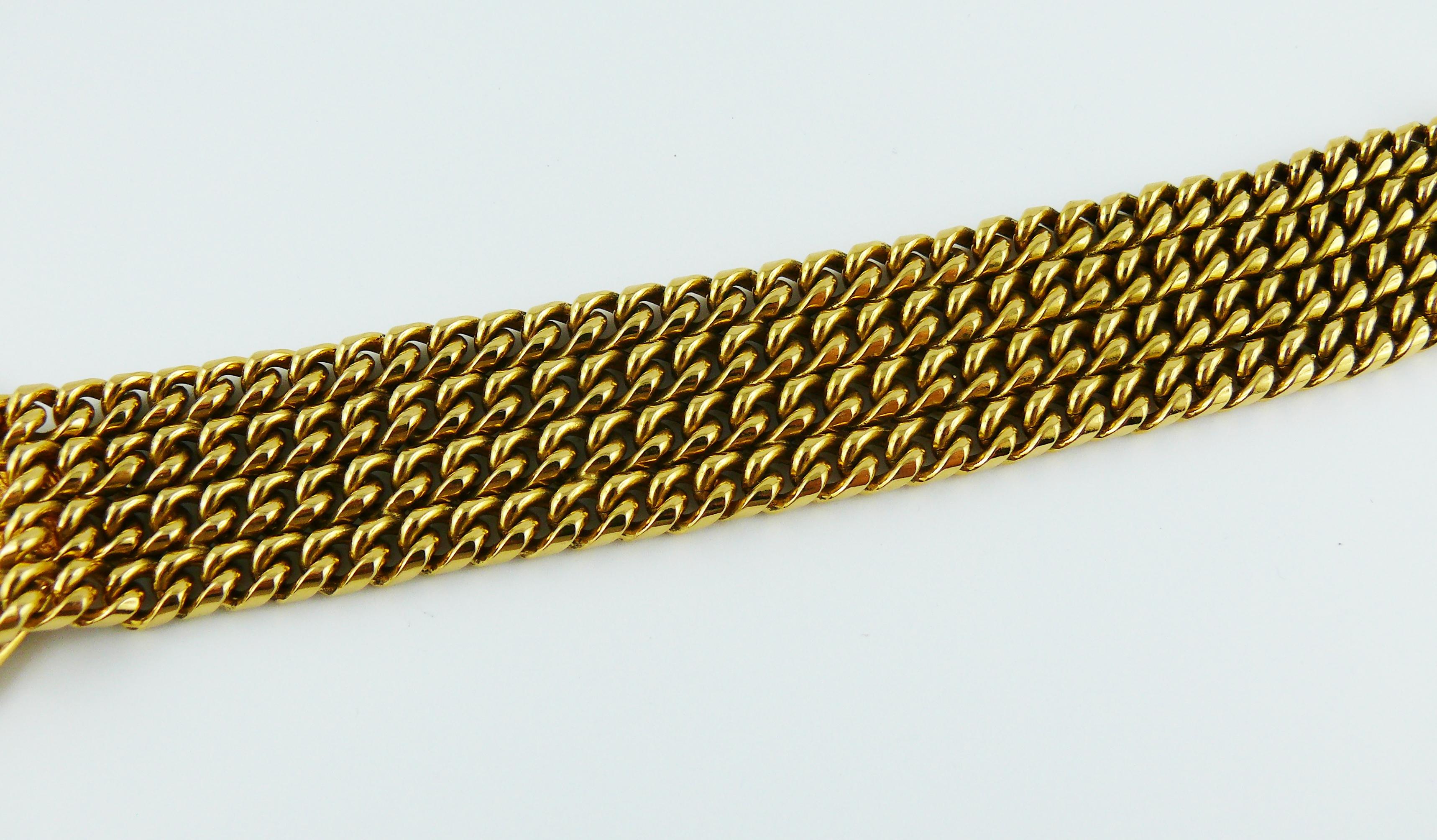 Chanel Vintage Gold Toned Quilted Medallion Chain Bracelet 4
