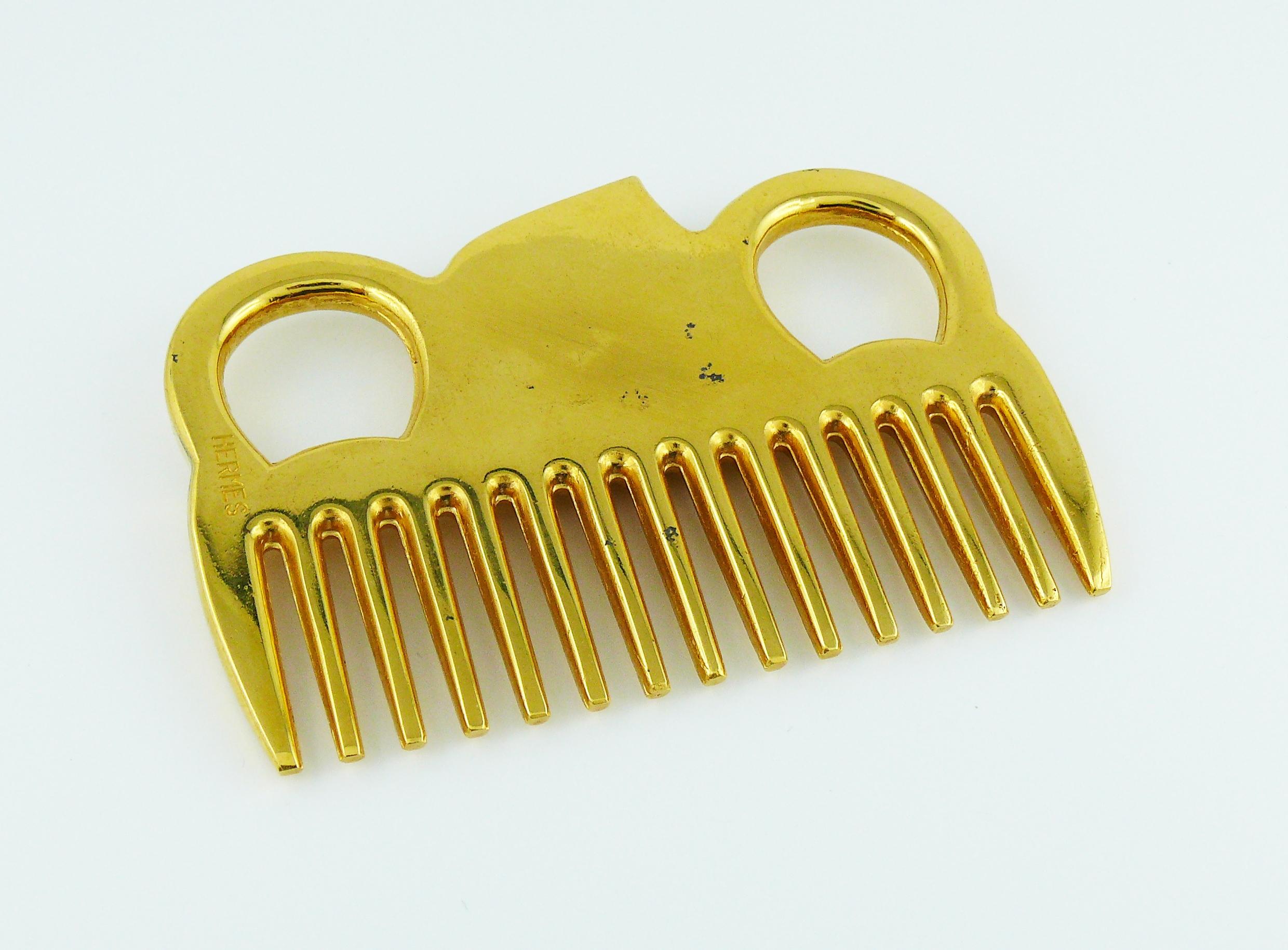 Women's or Men's Hermès Vintage Gold Toned Horse Comb