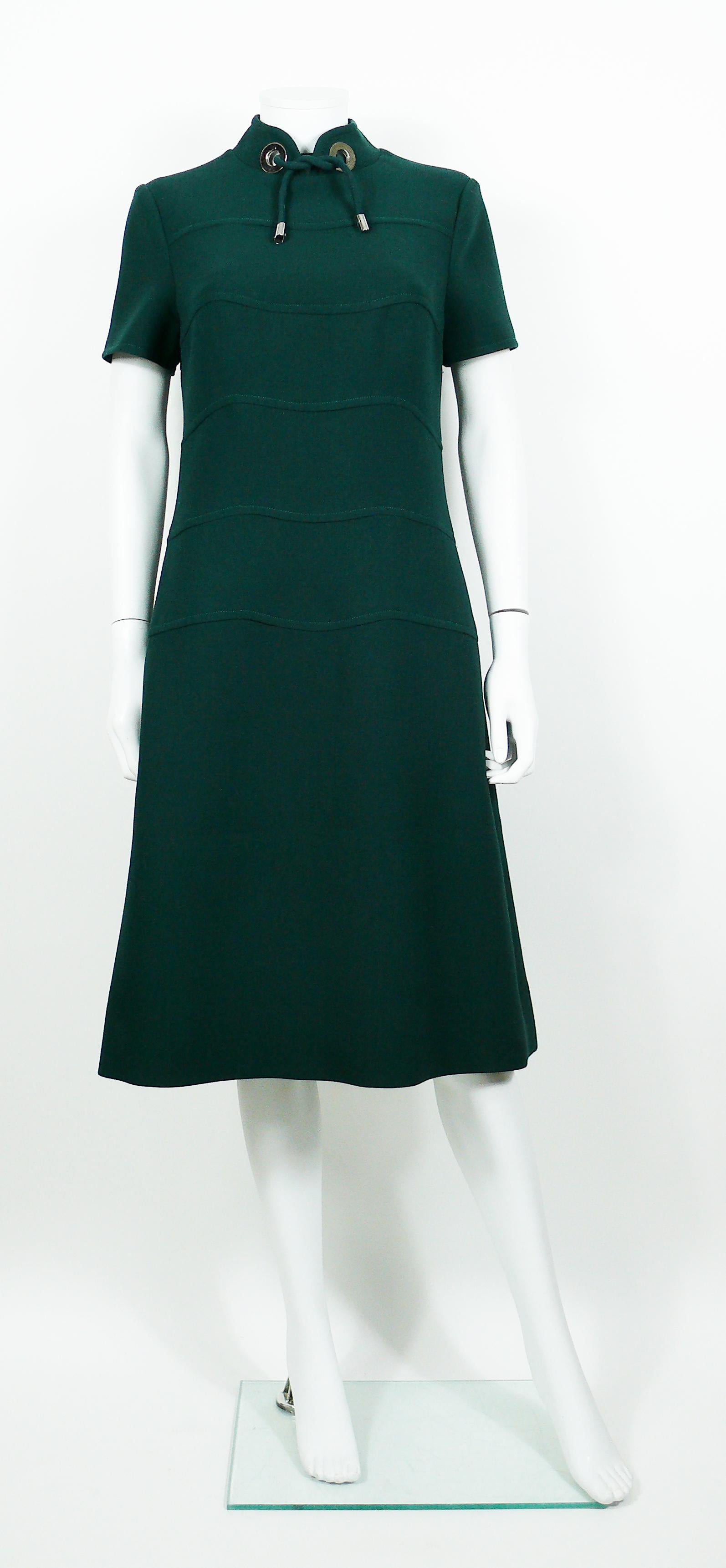Black Louis Feraud Vintage Green Wool Space Age Dress For Sale