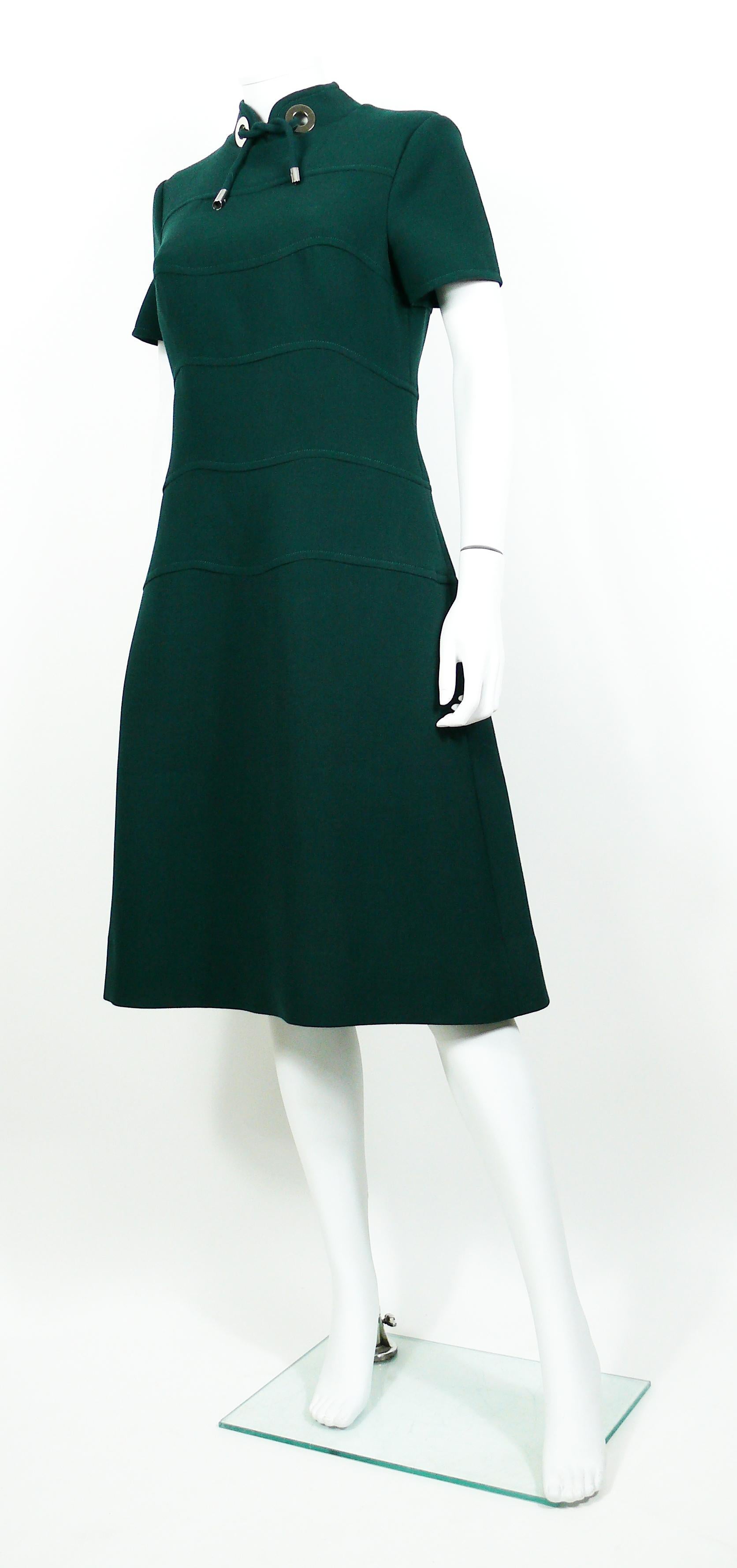 Louis Feraud Vintage Green Wool Space Age Dress For Sale 1