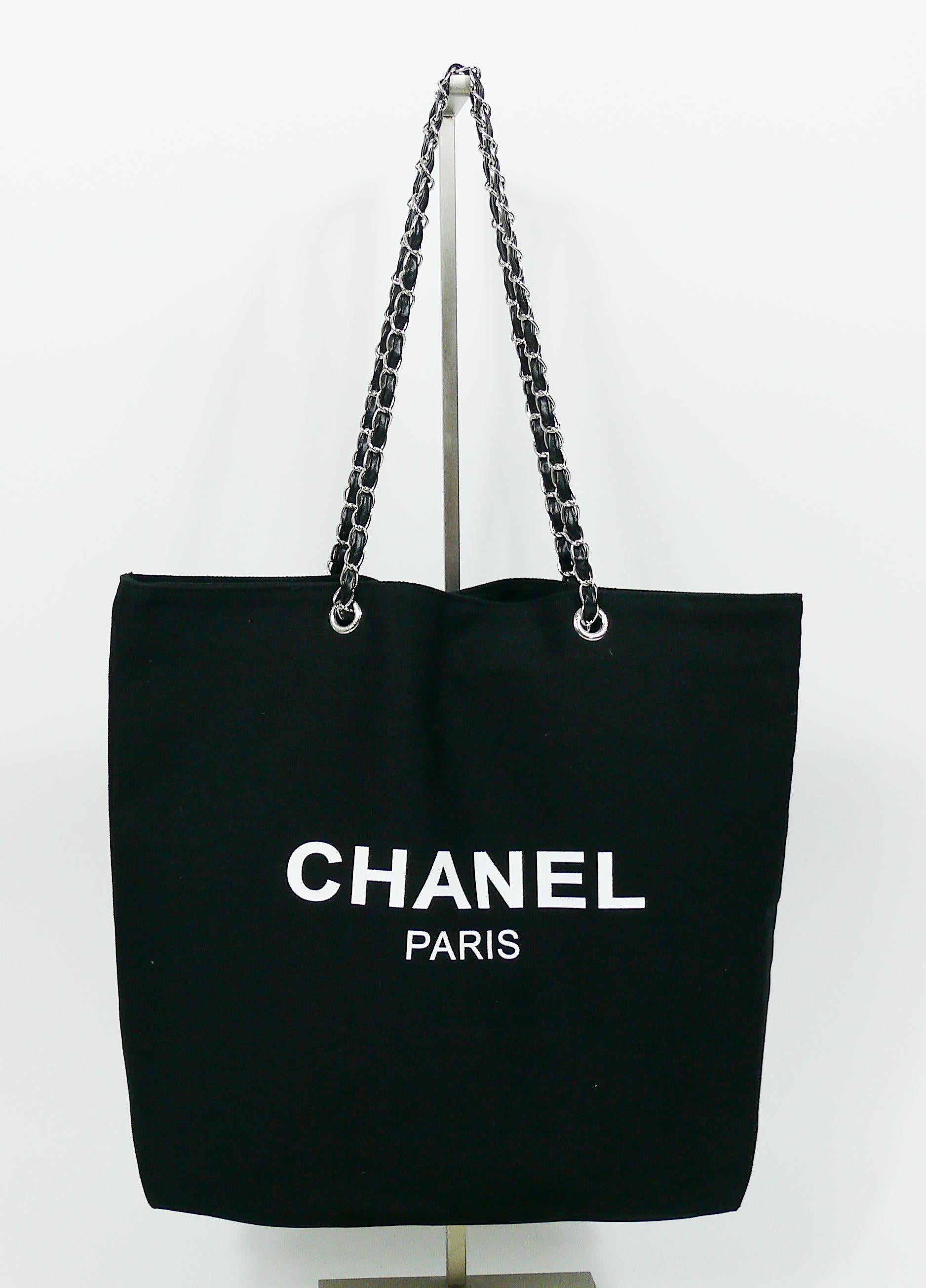 chanel black canvas tote bag