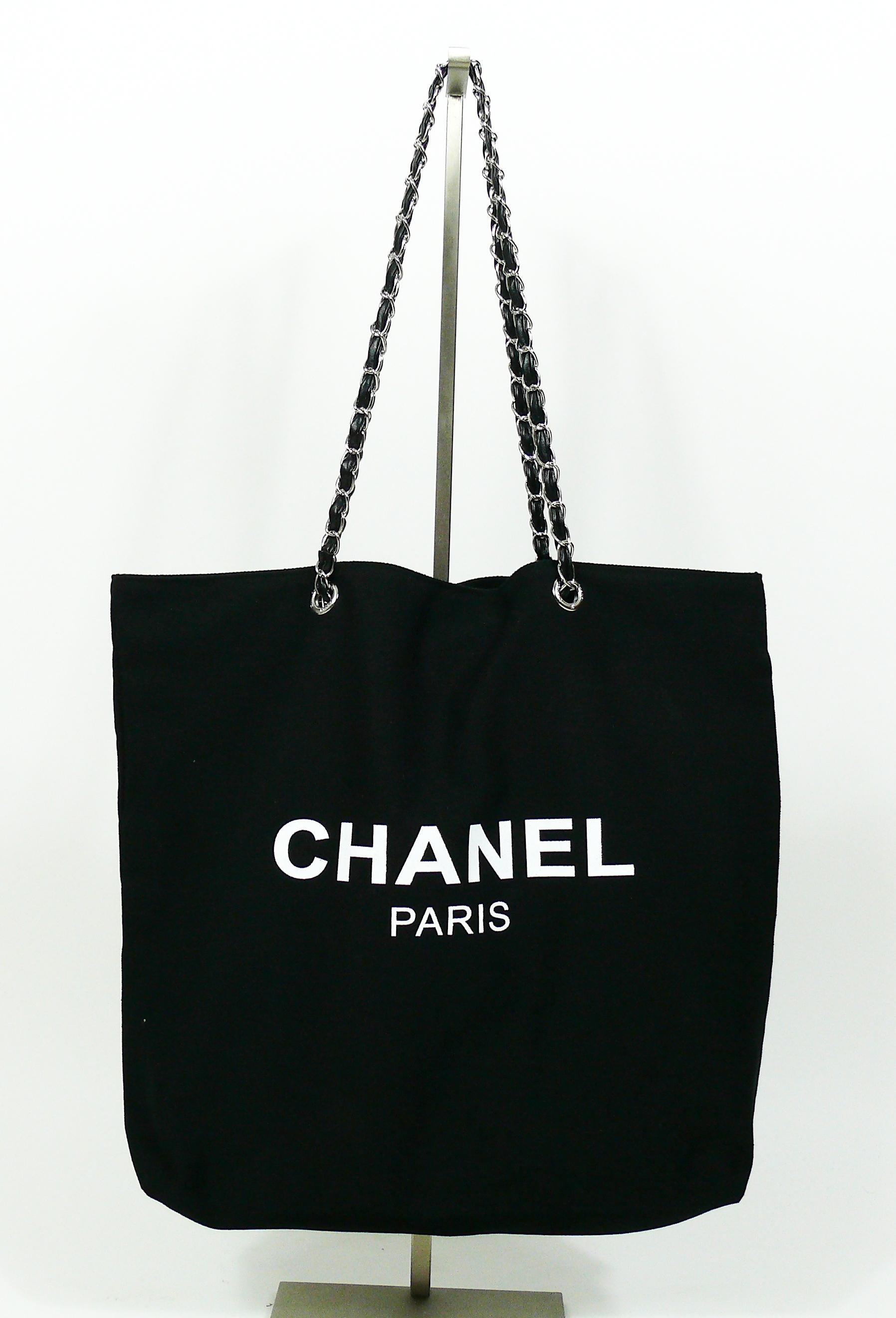 Chanel Black Canvas Tote Shopping Gift Bag In Excellent Condition In Nice, FR