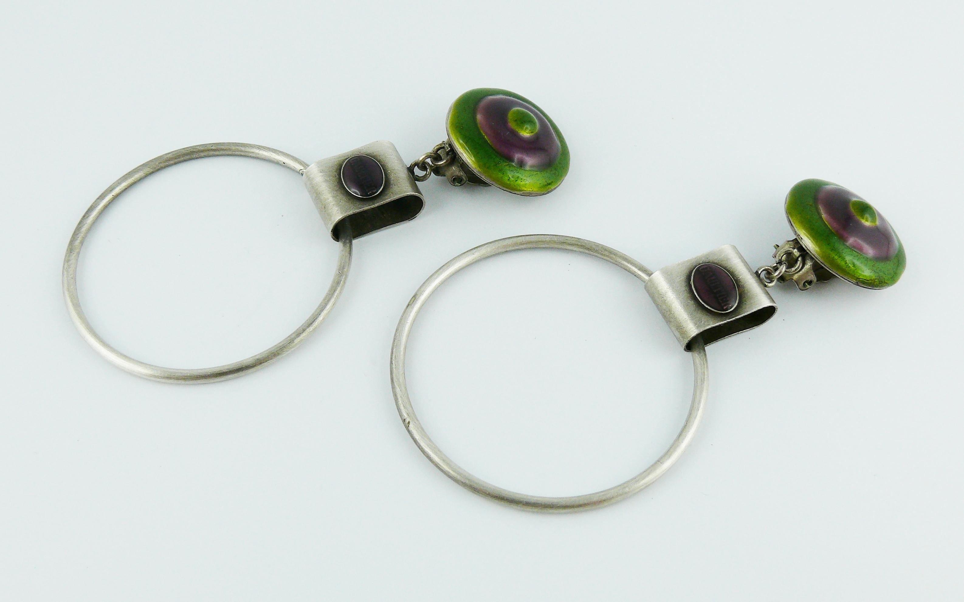 Jean Paul Gaultier Vintage Enamel Disc Hoop Earrings 2