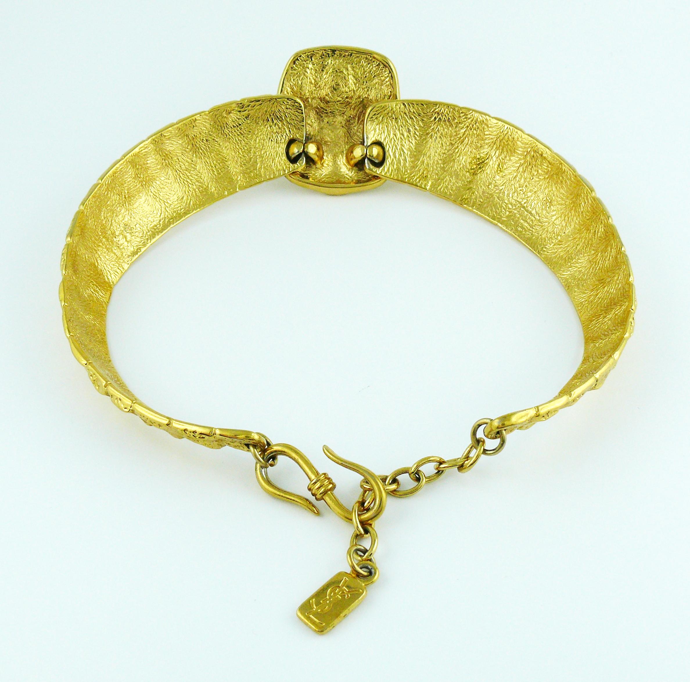 Yves Saint Laurent YSL Vintage Gold Toned Croc Design Choker Necklace 3