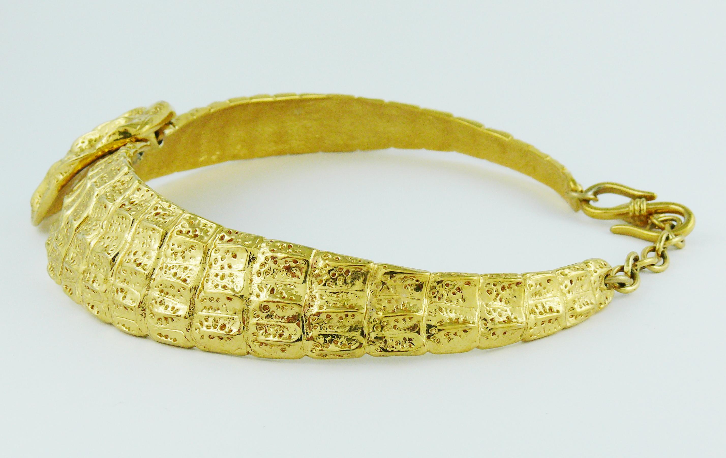 Yves Saint Laurent YSL Vintage Gold Toned Croc Design Choker Necklace 1