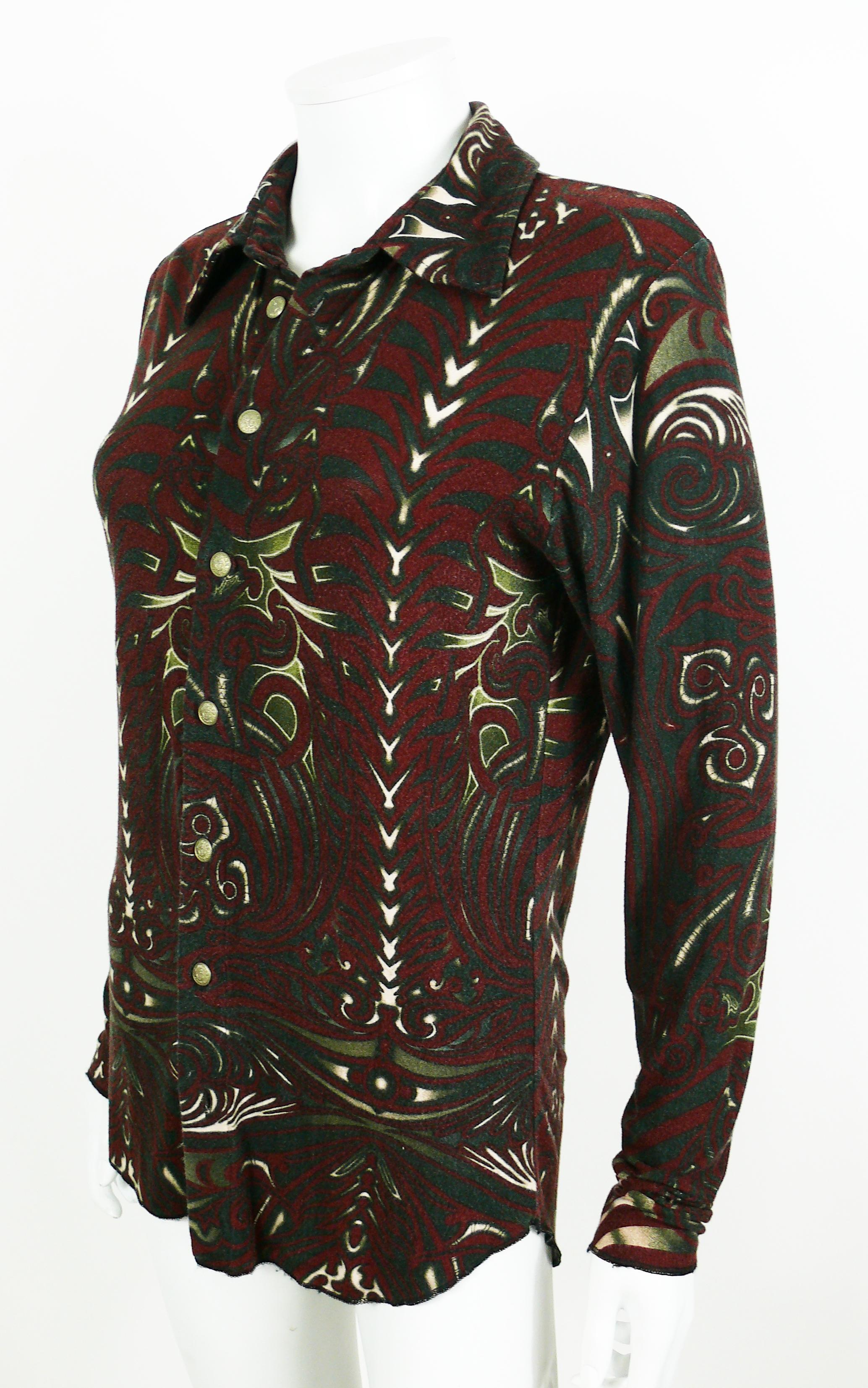 Women's Jean Paul Gaultier Vintage Aboriginal Maori Tattoo Print Shirt 