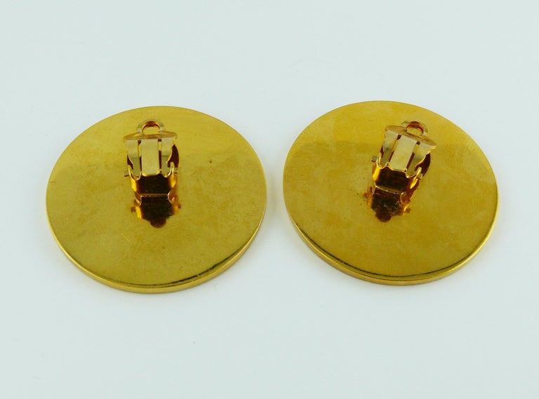 Chanel Vintage Large Black and Gold CC Clip-On Earrings at 1stDibs