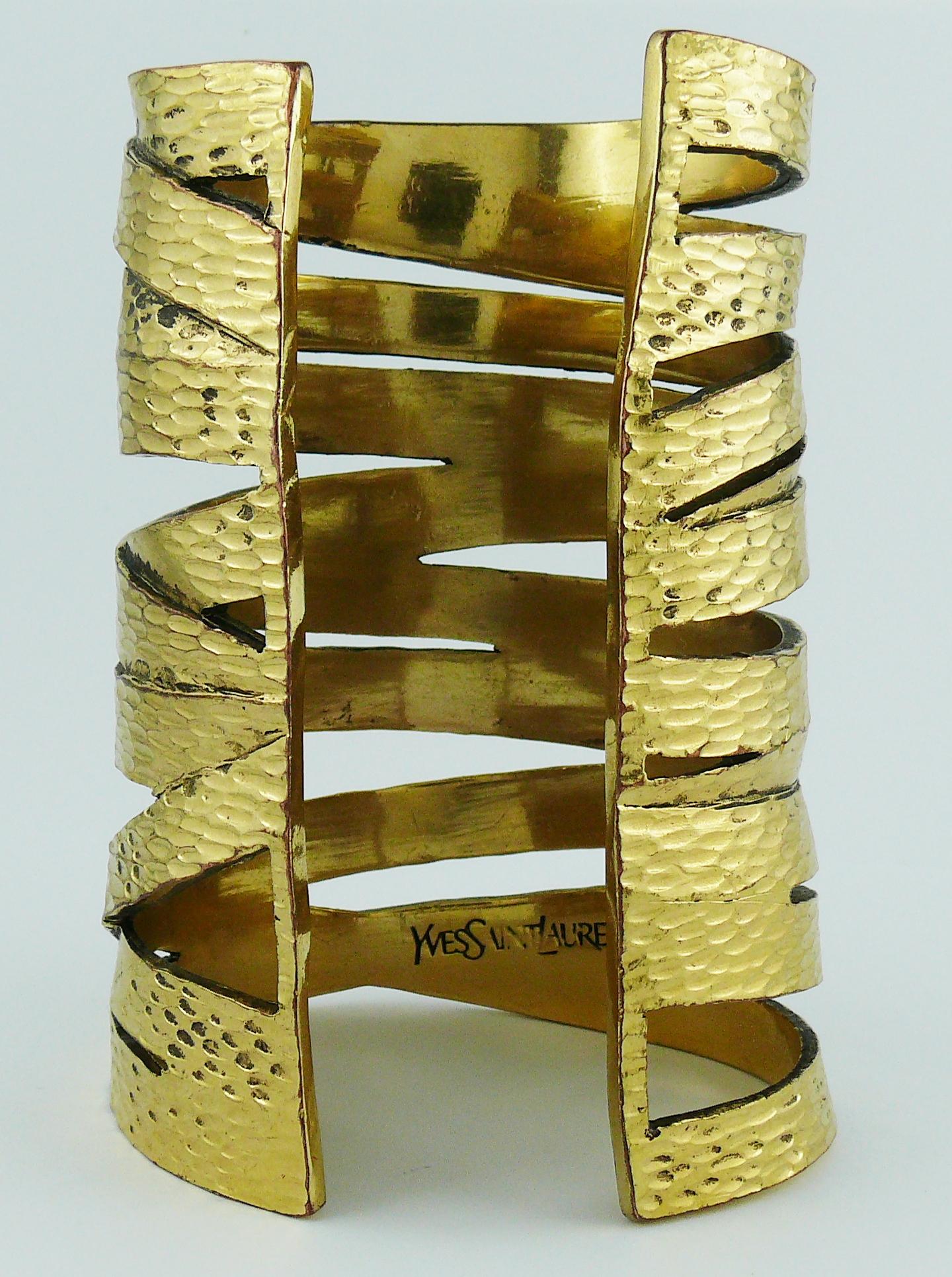 Women's Yves Saint Laurent YSL Massive Gold Textured Cuff Bracelet