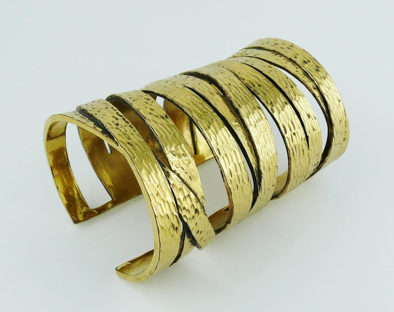 Yves Saint Laurent YSL Massive Gold Textured Cuff Bracelet at 1stDibs