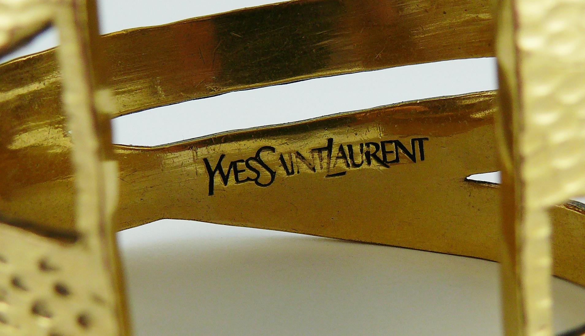 Yves Saint Laurent YSL Massive Gold Textured Cuff Bracelet 1