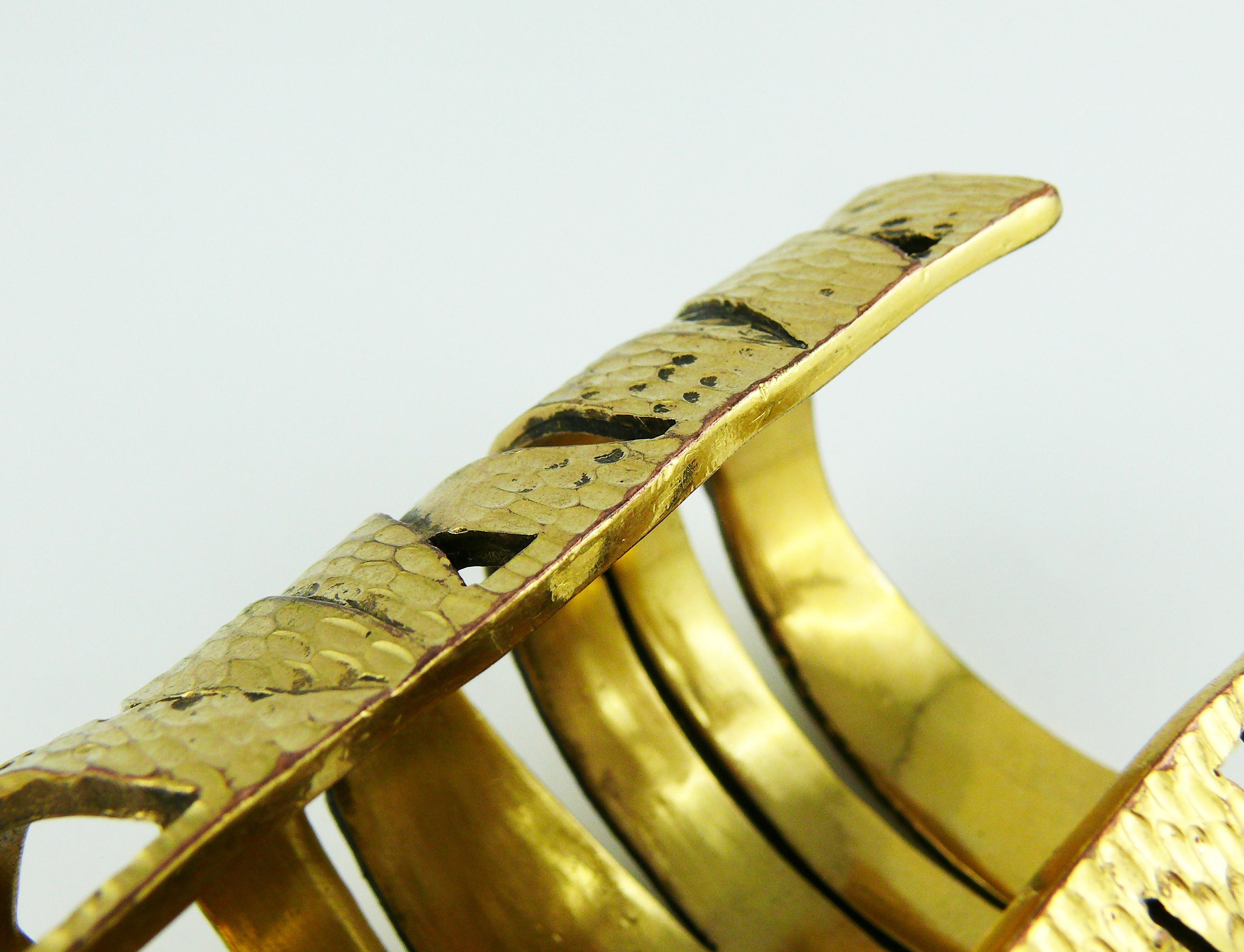 Yves Saint Laurent YSL Massive Gold Textured Cuff Bracelet 4