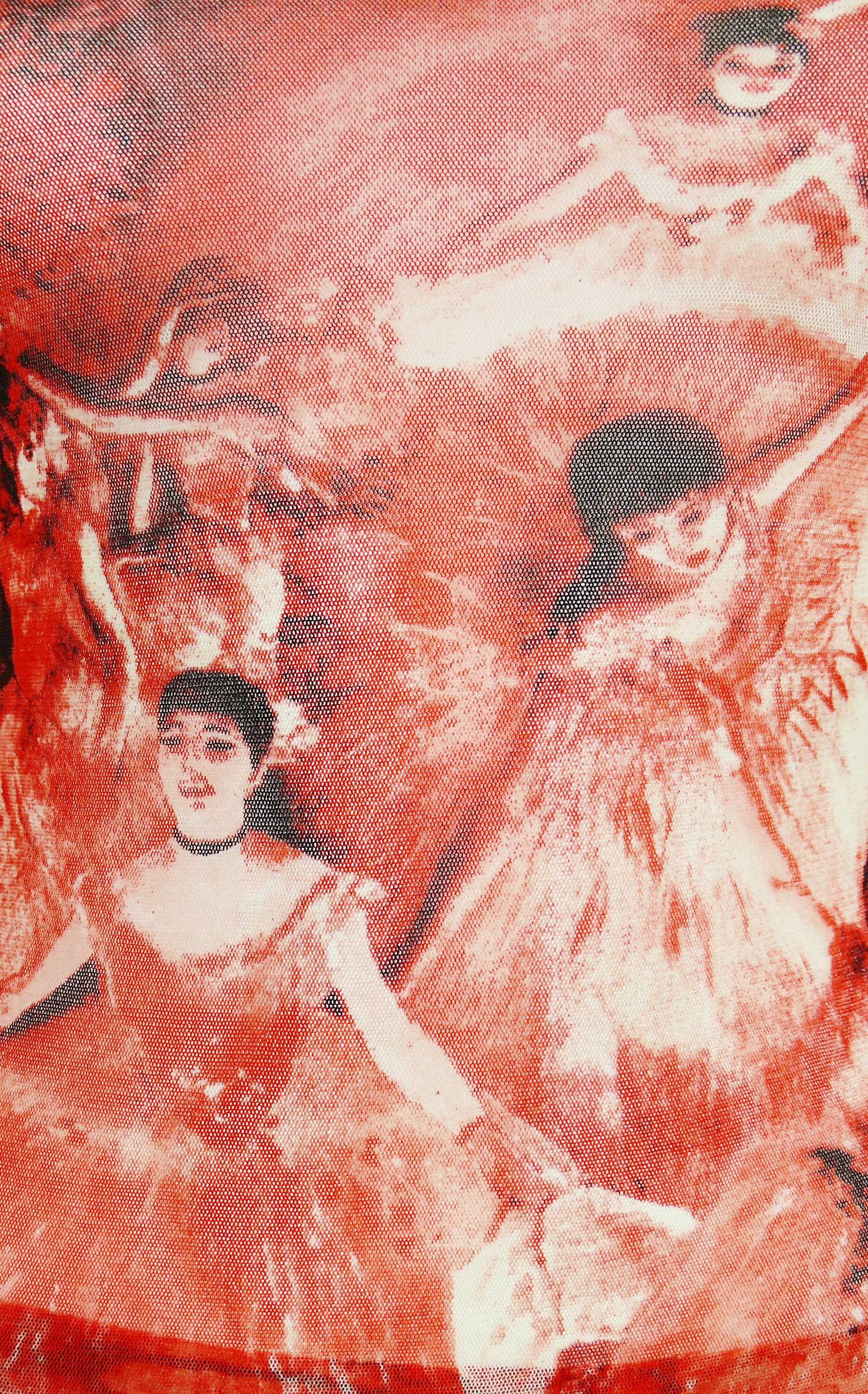 Red Jean Paul Gaultier Degas Ballerina Print Mesh Maxi Skirt Ensemble