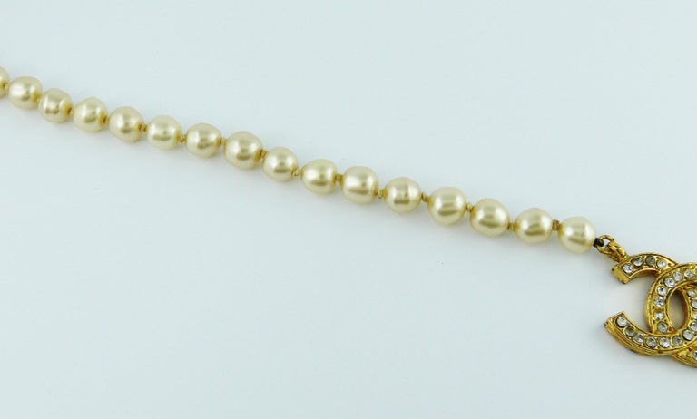 Chanel Vintage Pearl Necklace with Crystal CC Logo
