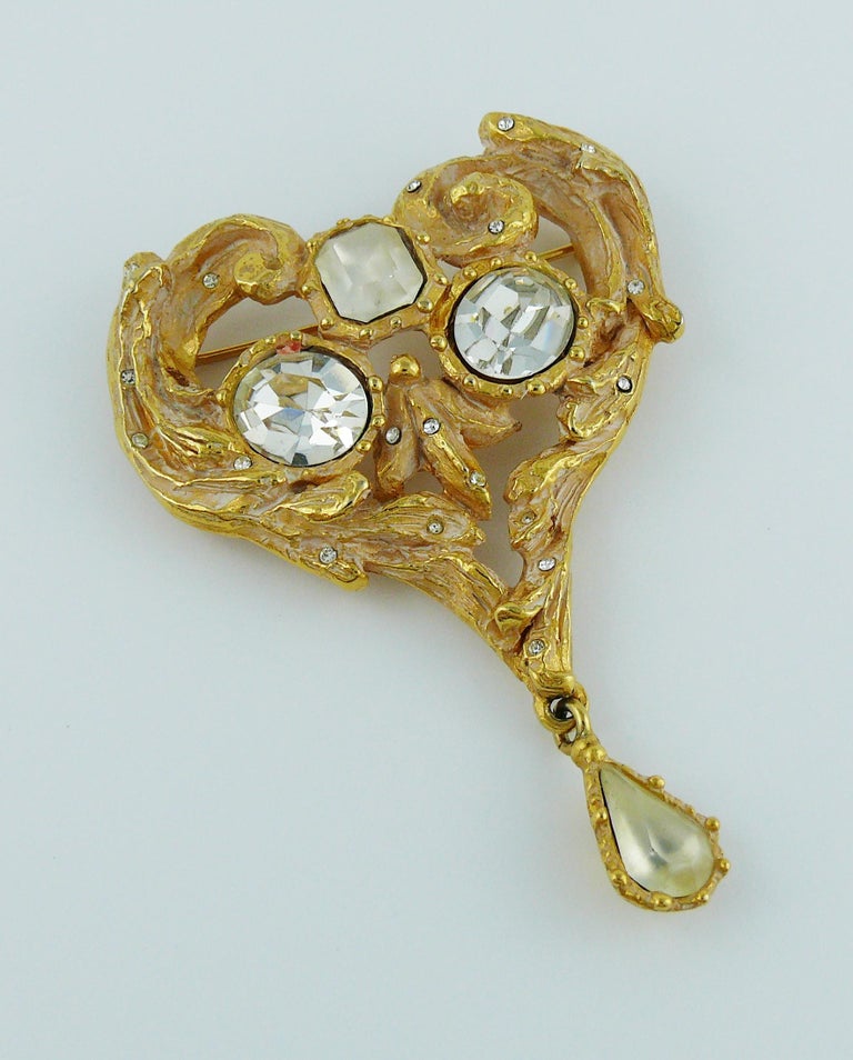 Christian Lacroix Vintage Jewelled Heart Brooch at 1stDibs