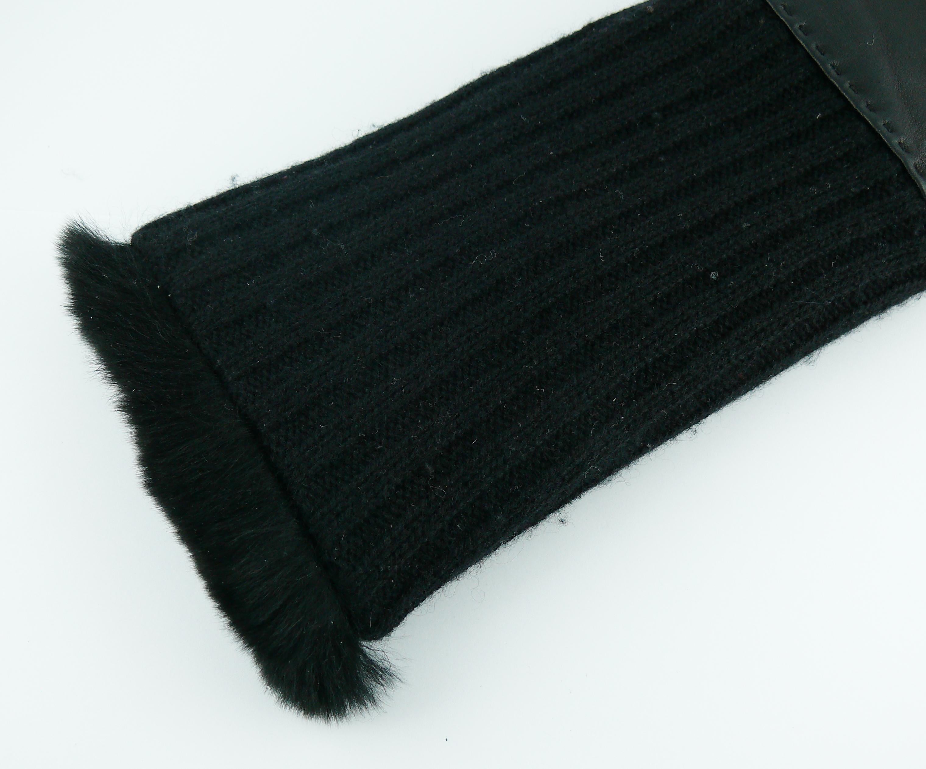Chanel black lambskin and wool Fingerless Gloves  2