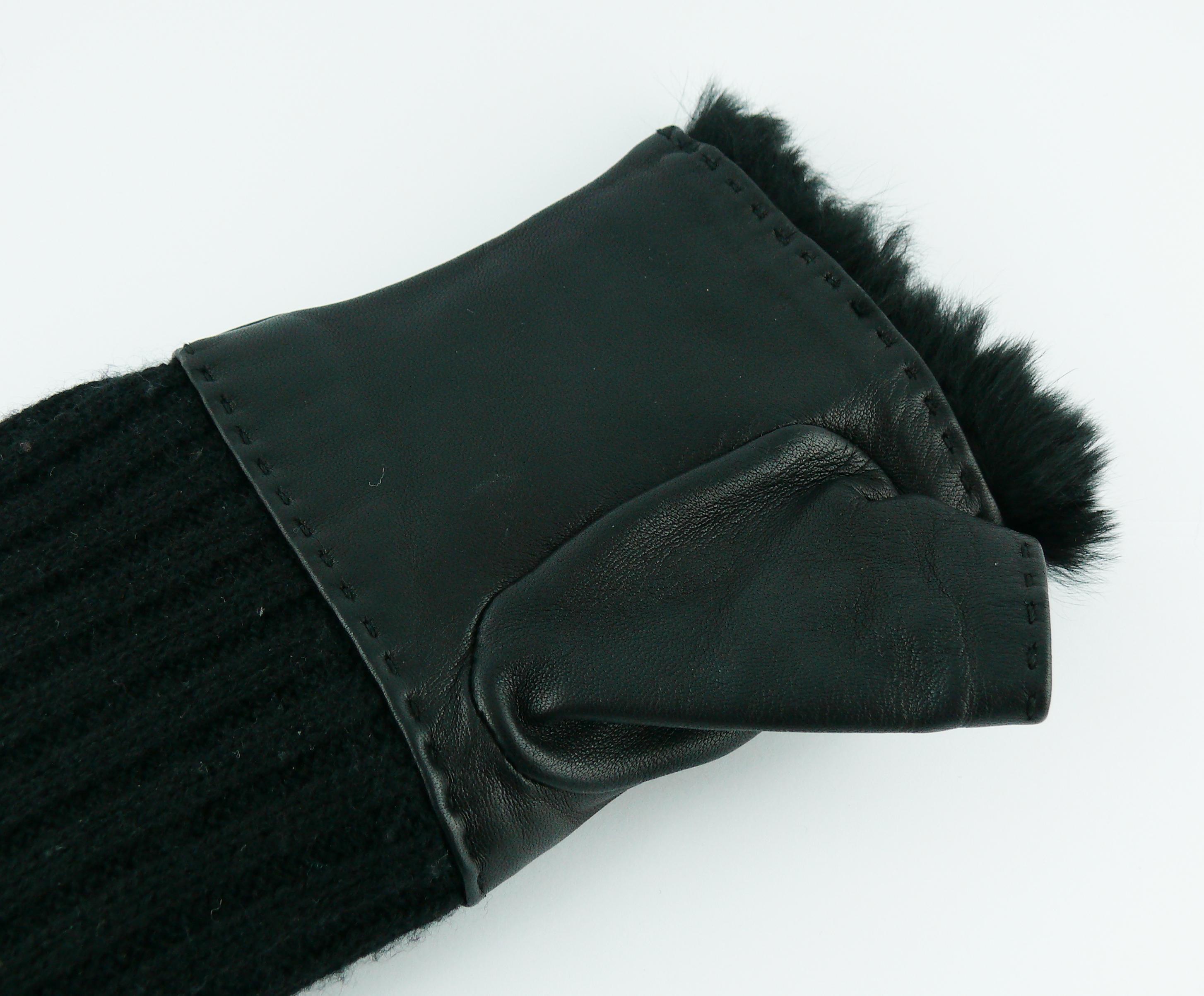 Women's Chanel black lambskin and wool Fingerless Gloves 