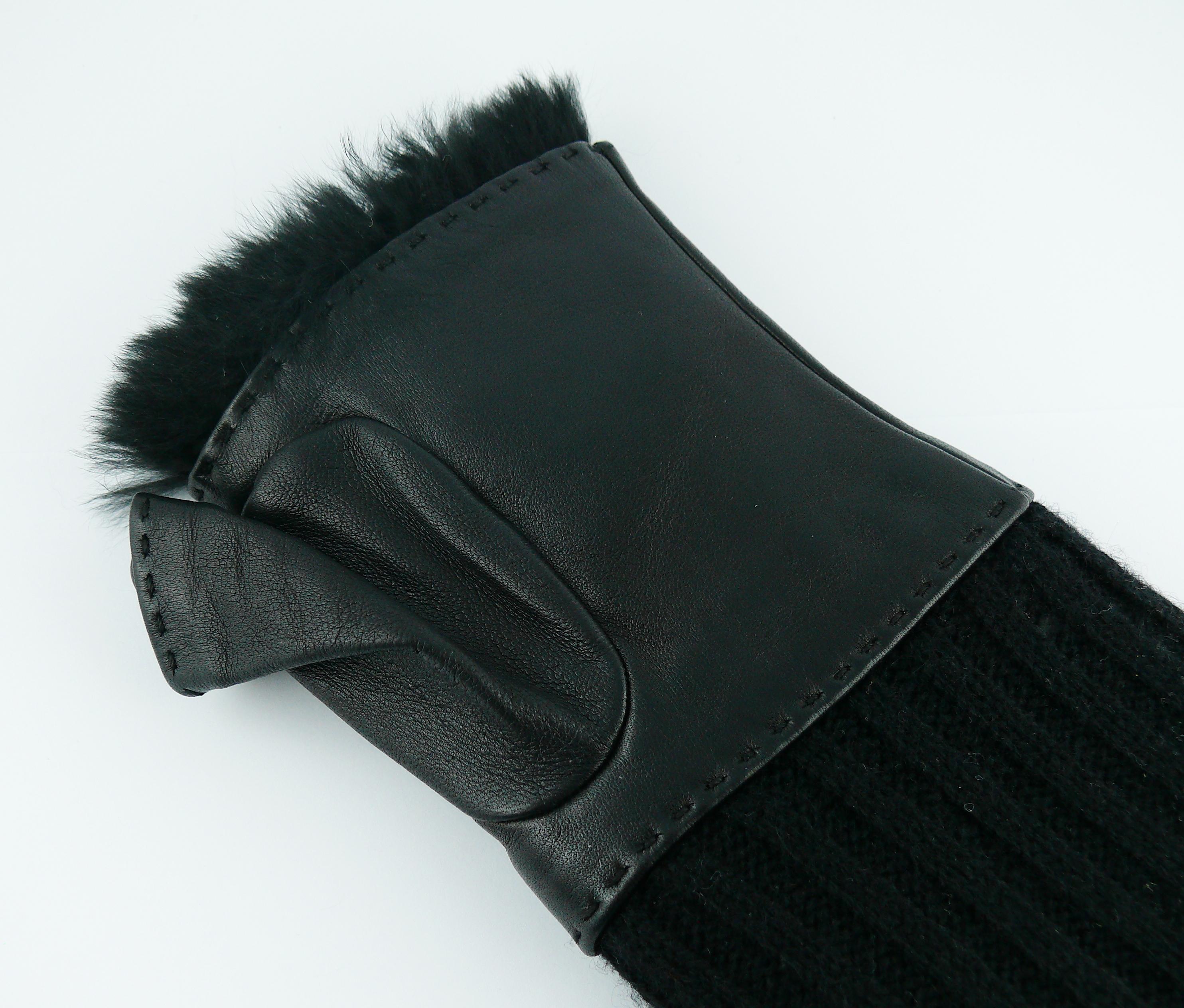 Chanel black lambskin and wool Fingerless Gloves  1