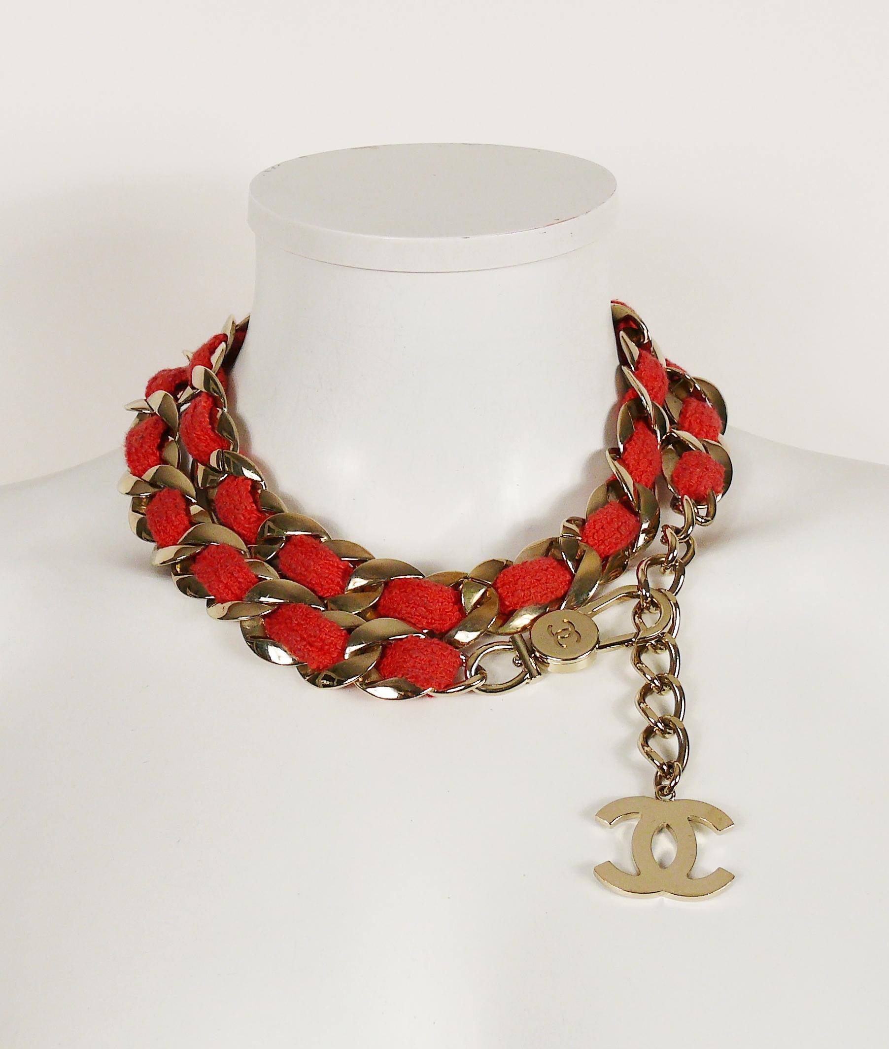 Chanel Chain and Coral Tweed Belt Necklace 4