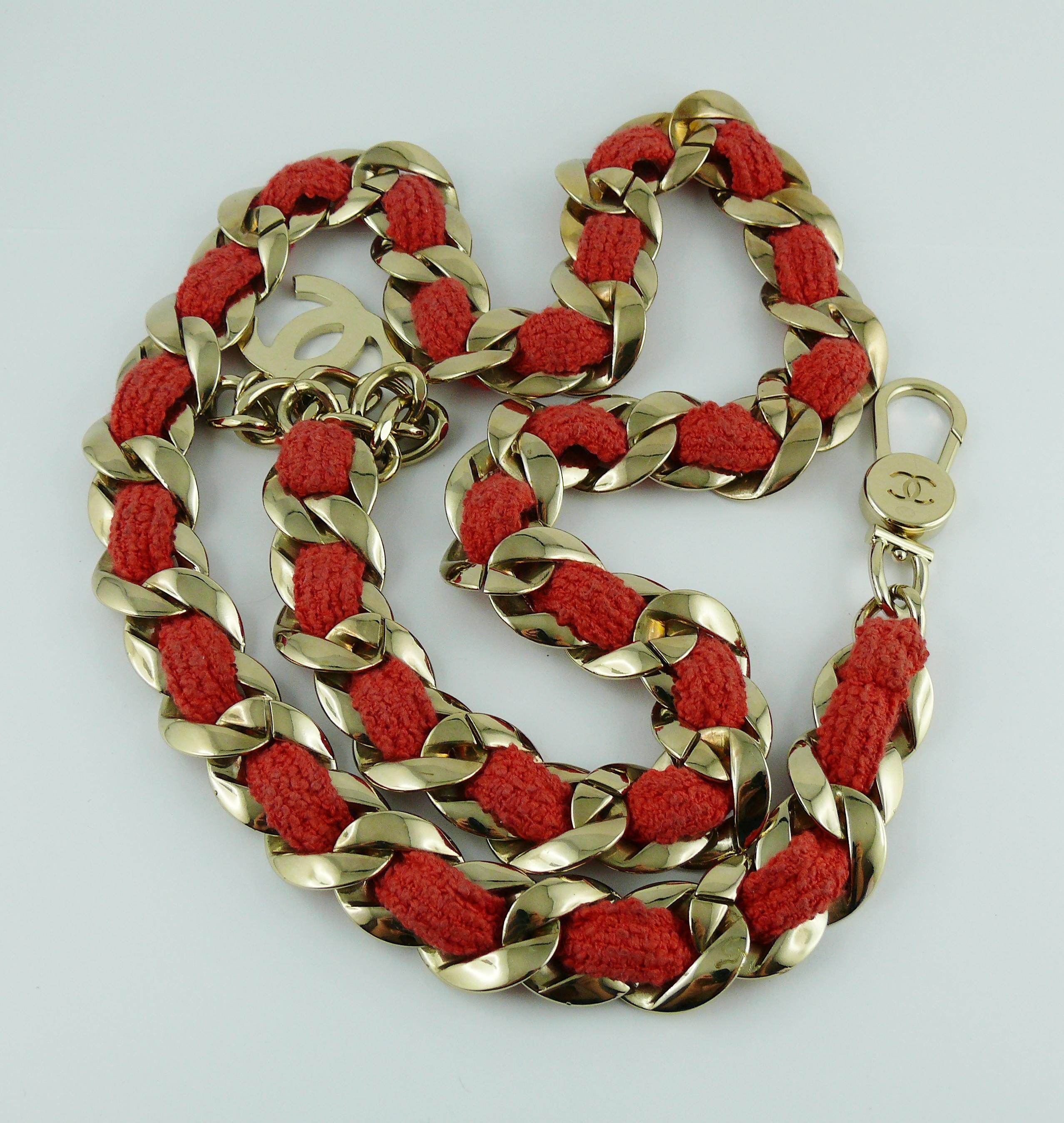 Chanel Chain and Coral Tweed Belt Necklace 5