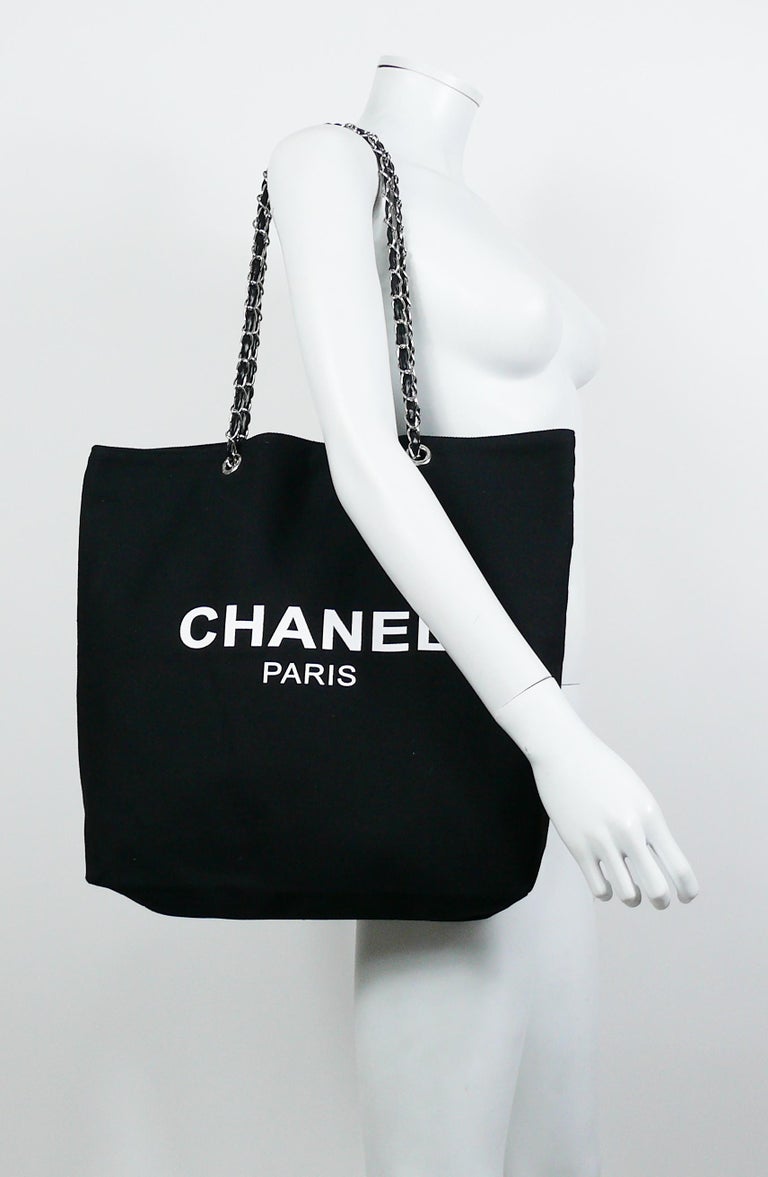 Chanel Black Canvas Tote Shopping Promotional Gift Bag For Sale at 1stdibs