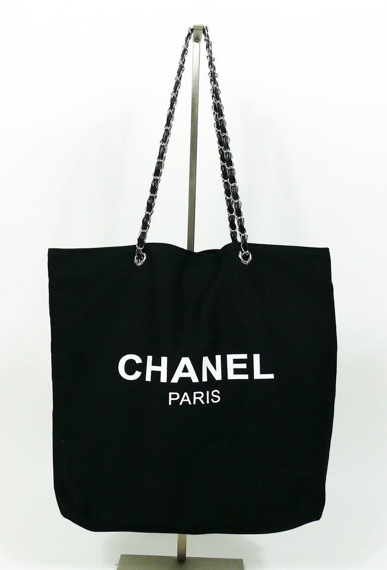 Chanel Black Canvas Tote Shopping Promotional Gift Bag For Sale at 1stdibs