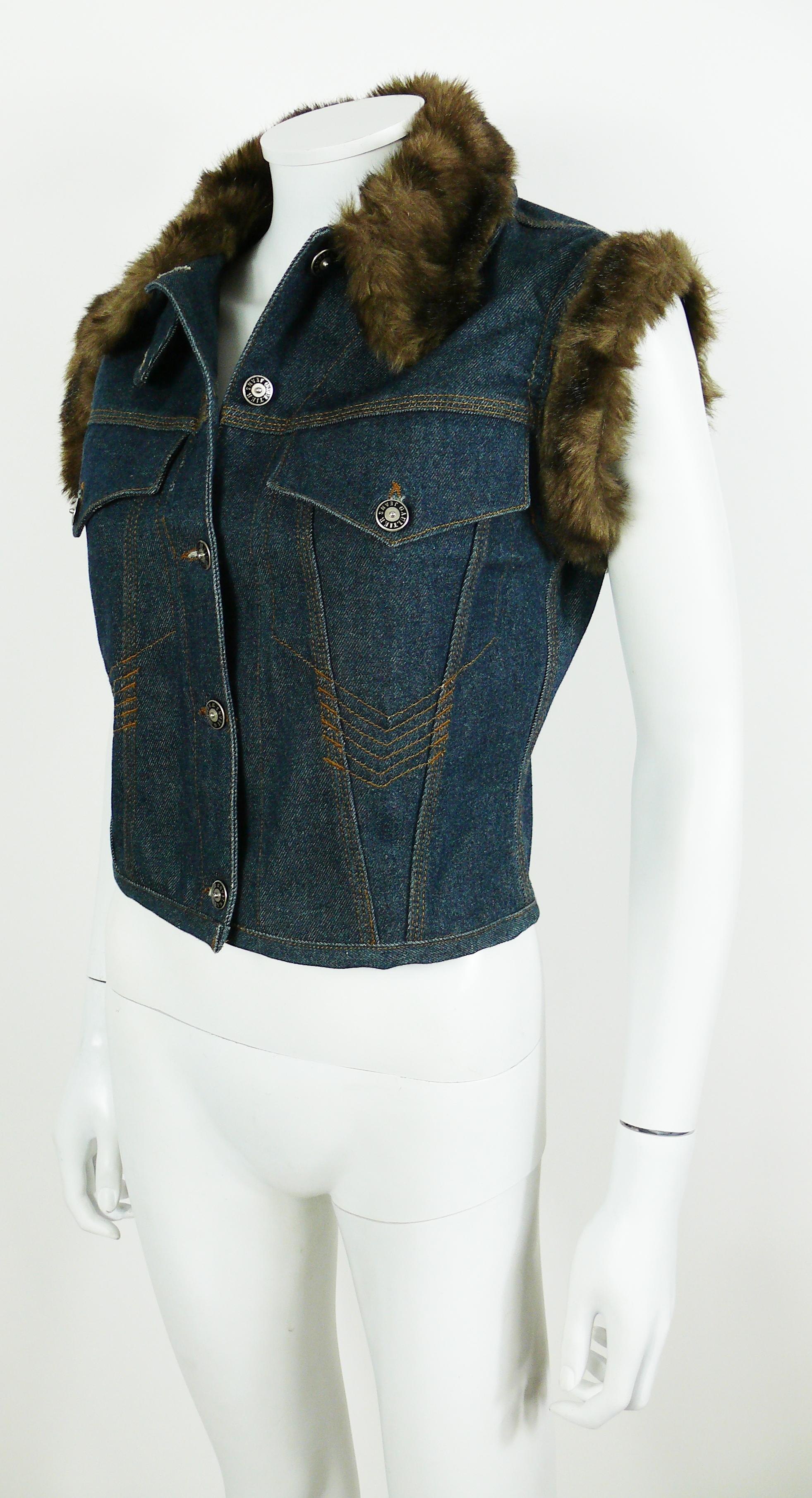 denim fur vest