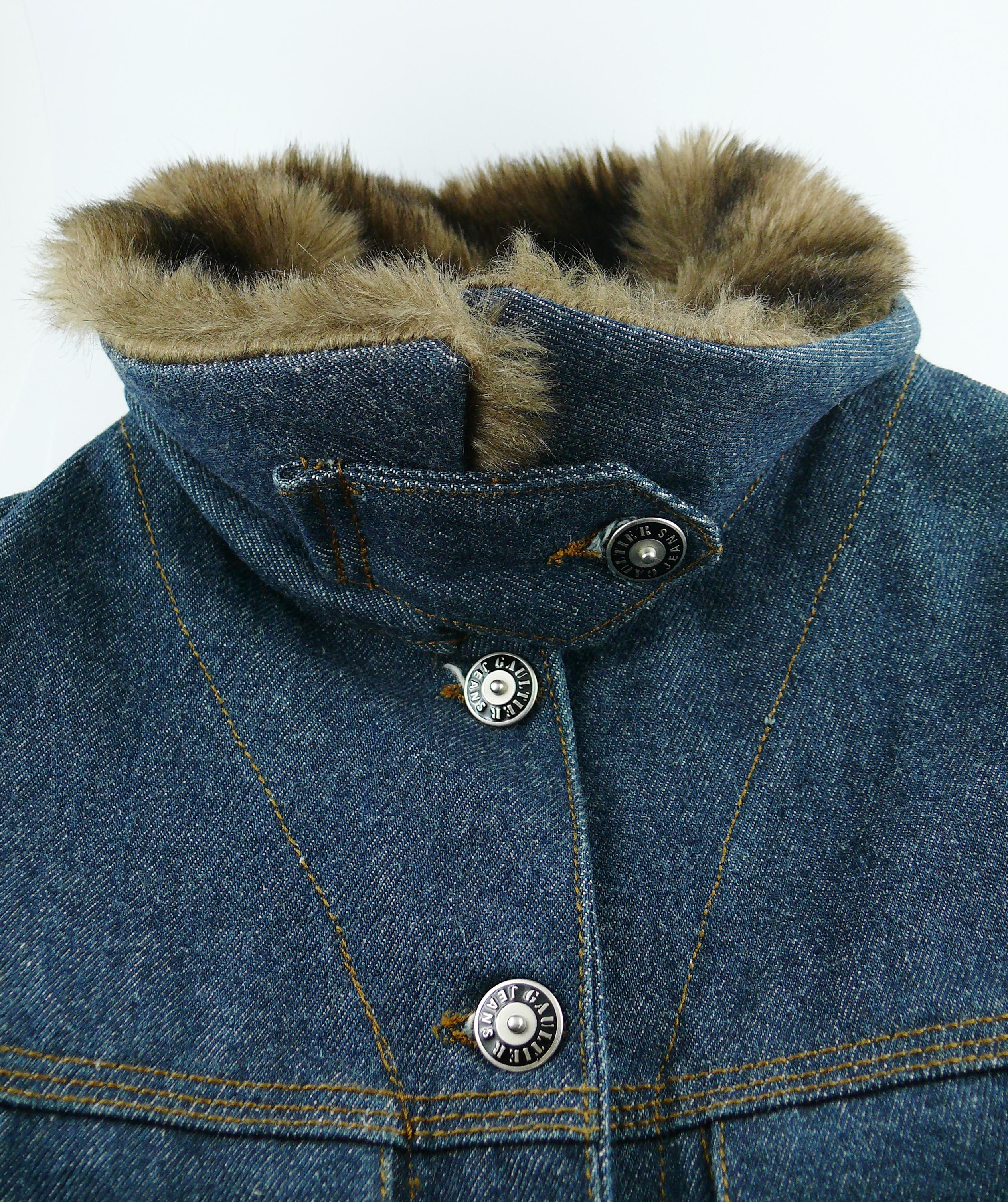 Black Jean Paul Gaultier Vintage Denim Faux Fur Sleeveless Jacket Size S