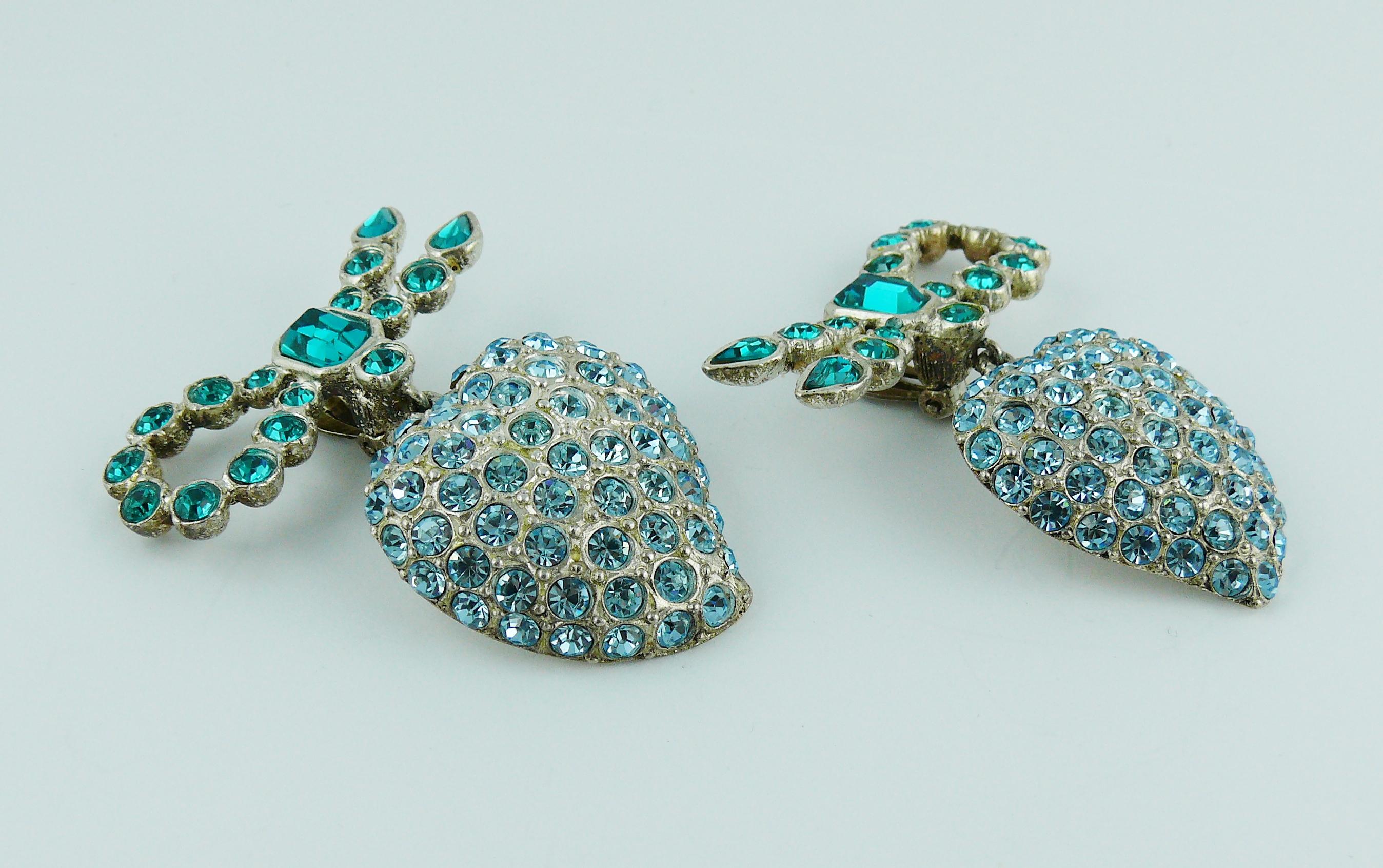 Yves Saint Laurent YSL Vintage Jewelled Heart and Bow Dangling Earrings In Excellent Condition In Nice, FR