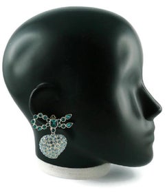 Yves Saint Laurent YSL Vintage Jewelled Heart and Bow Dangling Earrings
