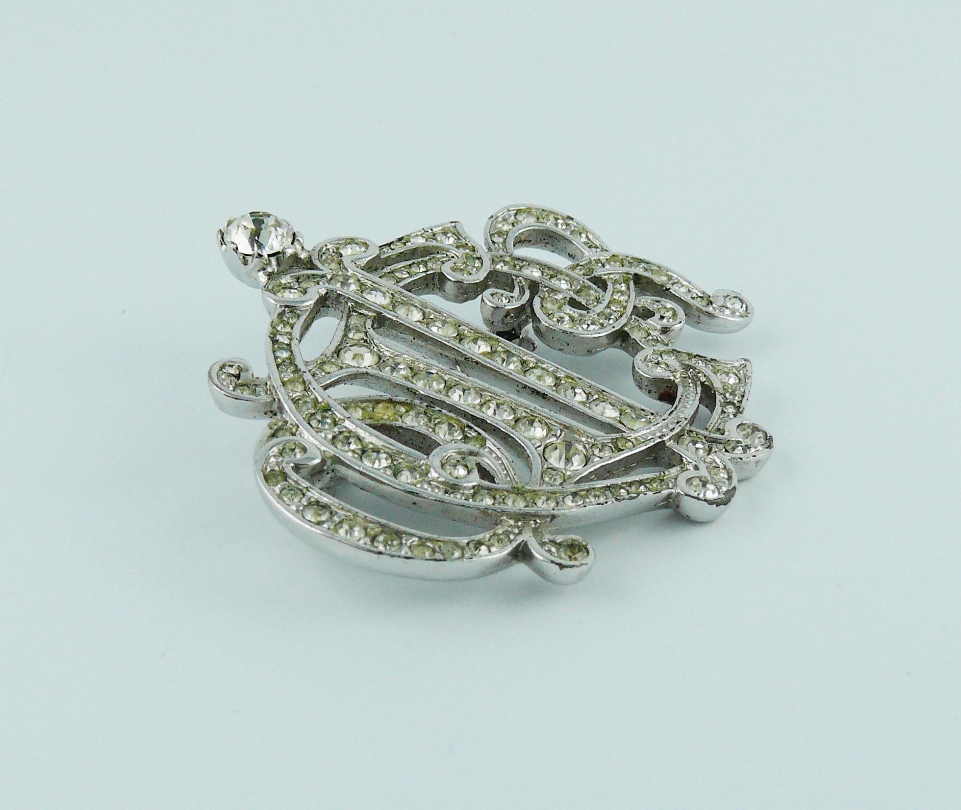 CHRISTIAN DIOR silver toned insigna diamante brooch featuring combined 