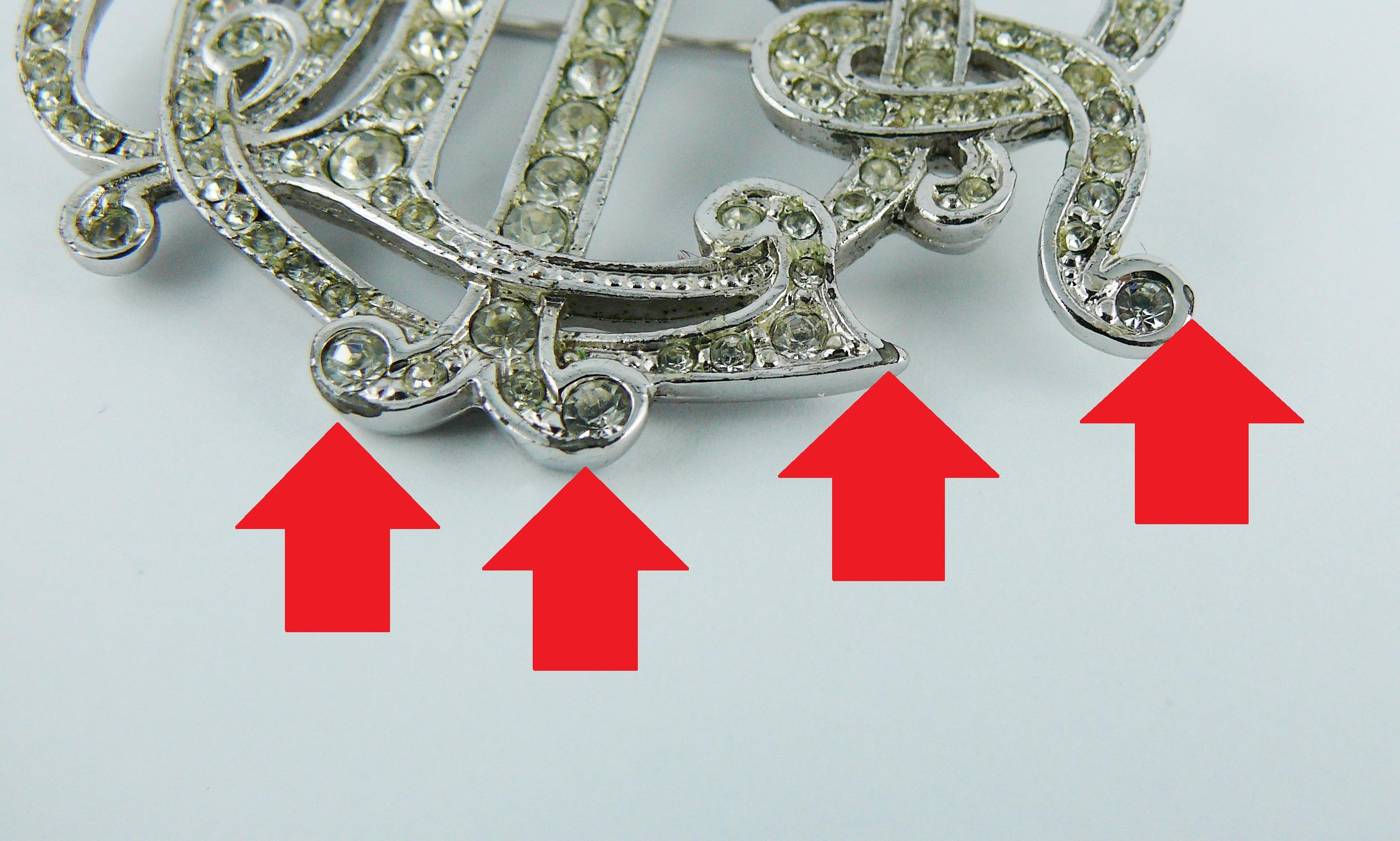 Women's or Men's Christian Dior Silver Toned Insigna Diamante Brooch For Sale