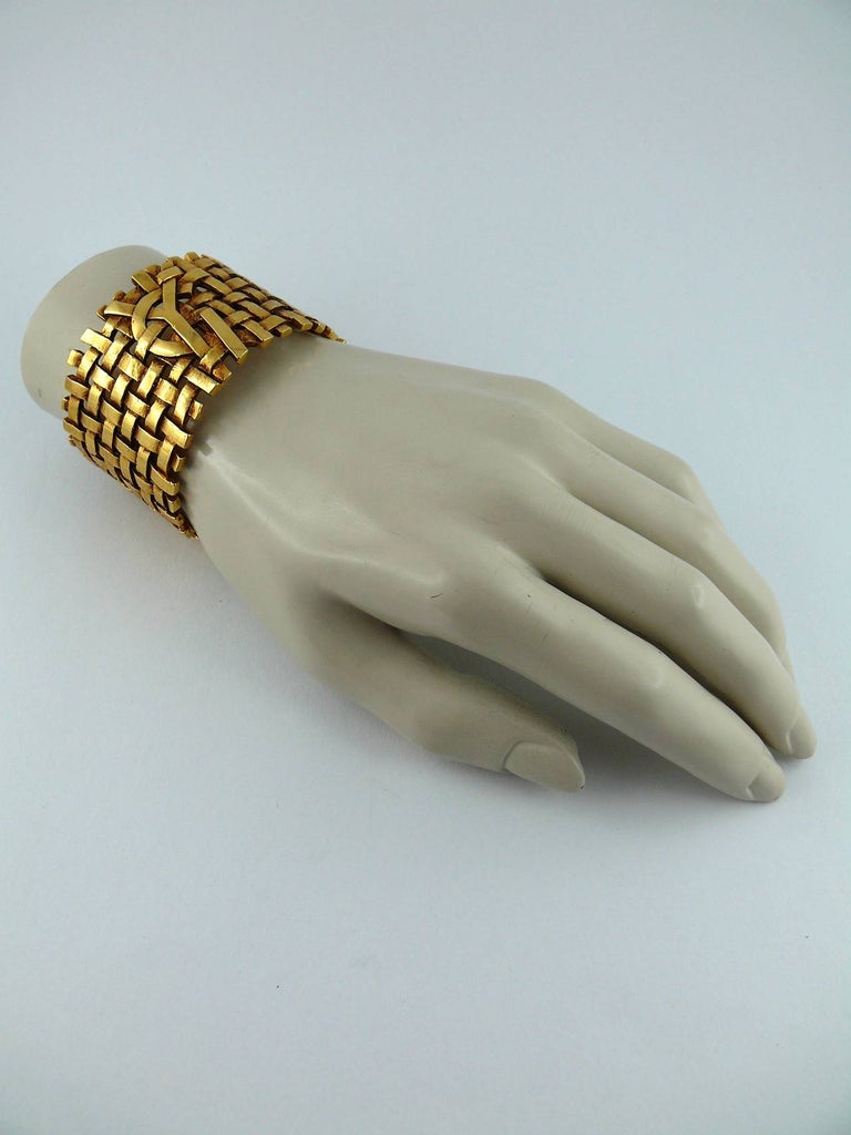 Yves Saint Laurent YSL Vintage Gold Toned Woven Cuff Bracelet at