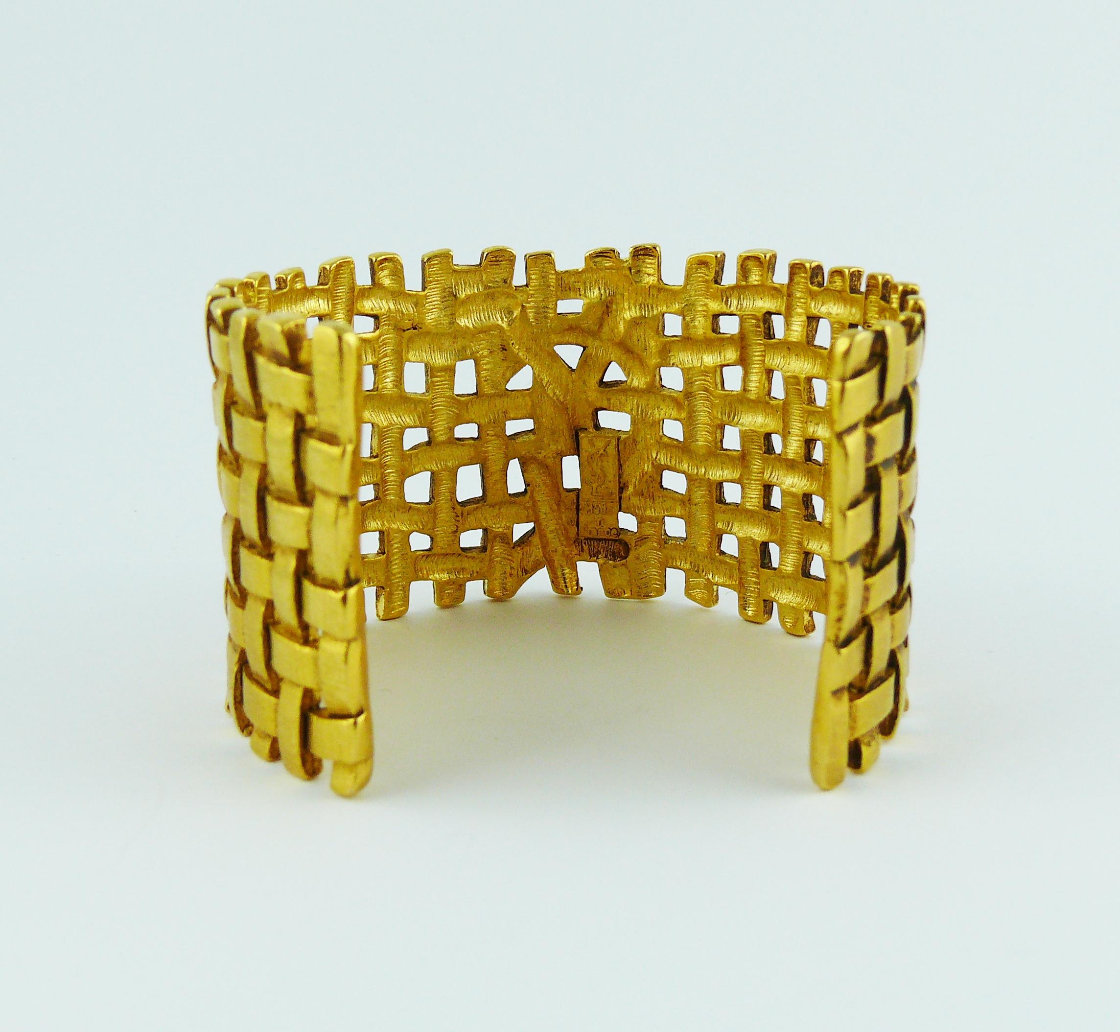 Yves Saint Laurent YSL Vintage Gold Toned Woven Cuff Bracelet 2