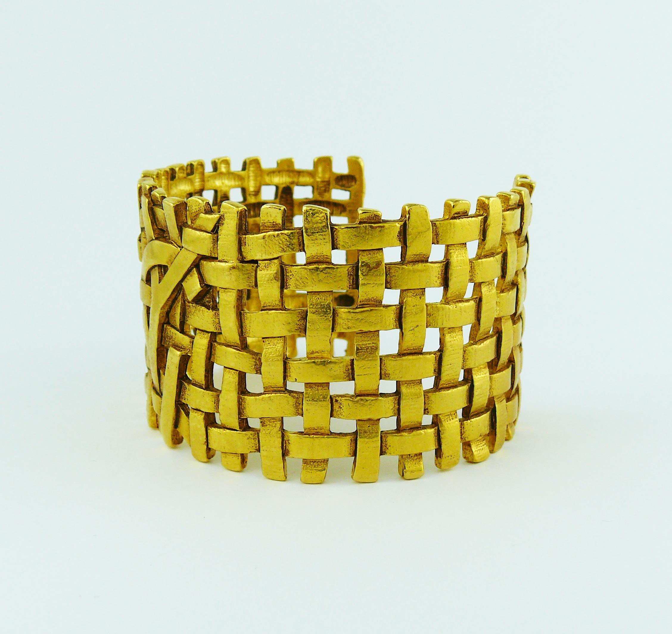 Women's Yves Saint Laurent YSL Vintage Gold Toned Woven Cuff Bracelet
