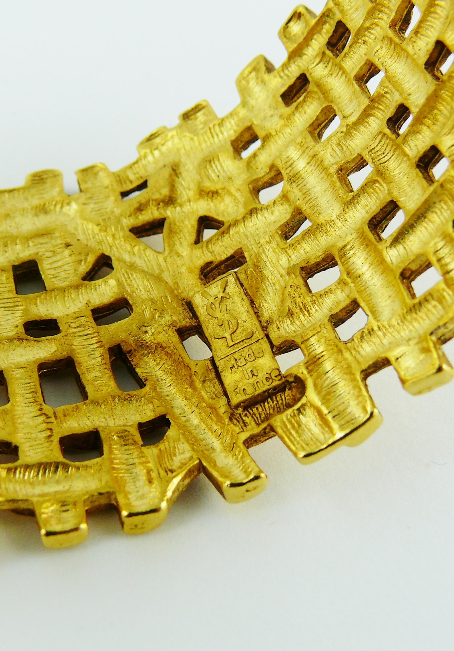 Yves Saint Laurent YSL Vintage Gold Toned Woven Cuff Bracelet 3