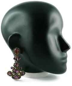 Christian Dior Vintage Massive Purple and Green Crystal Dangling Earrings