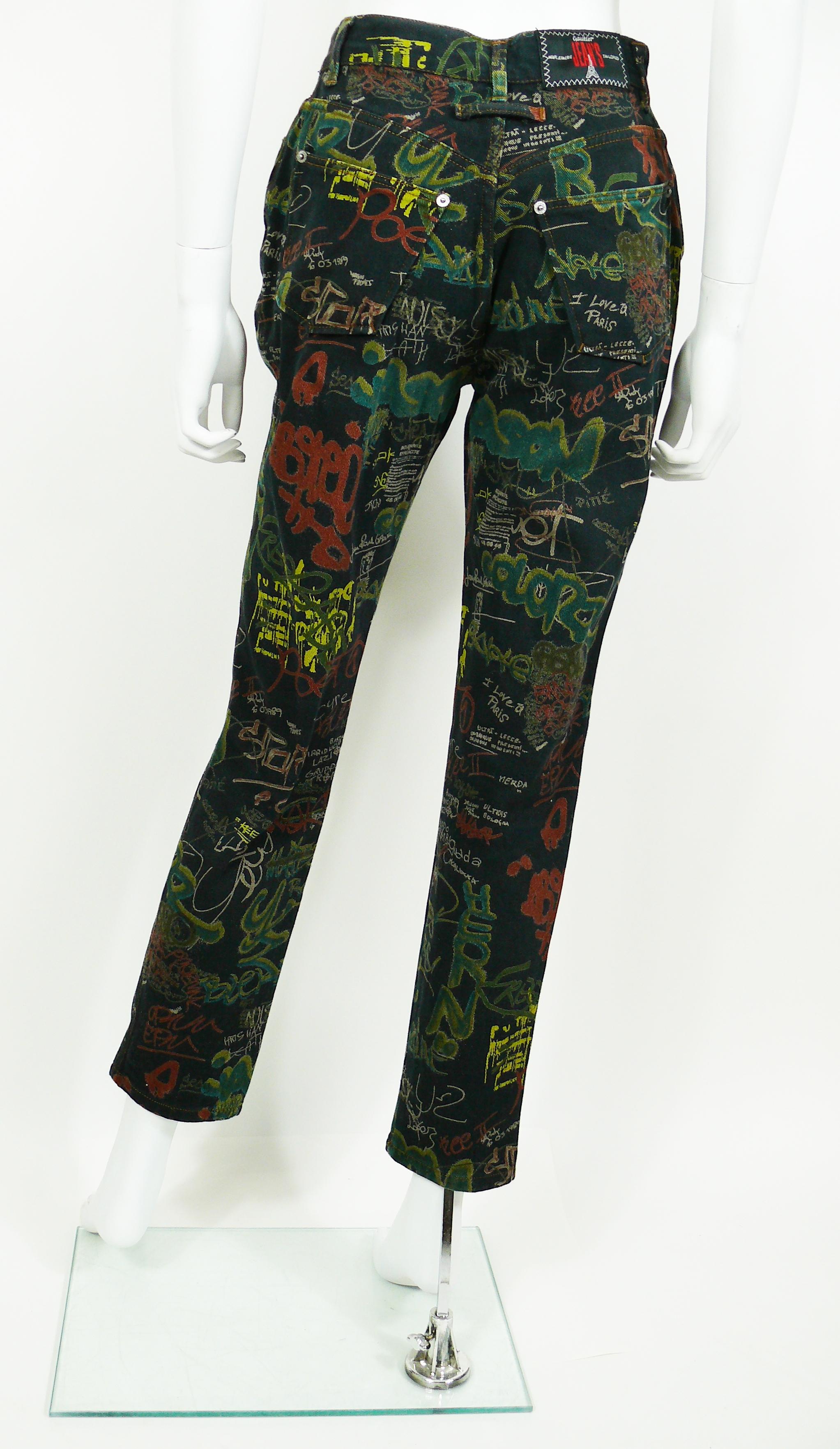 Black Jean Paul Gaultier Vintage Graffiti Print Pants Trousers US Size 30