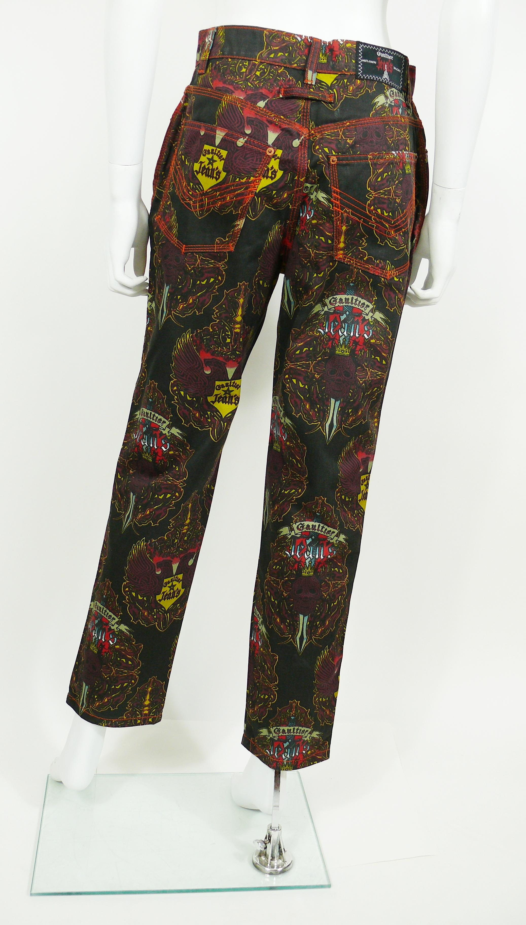Jean Paul Gaultier Vintage Crowned Skull and Eagle Print Pants Trousers In Excellent Condition For Sale In Nice, FR