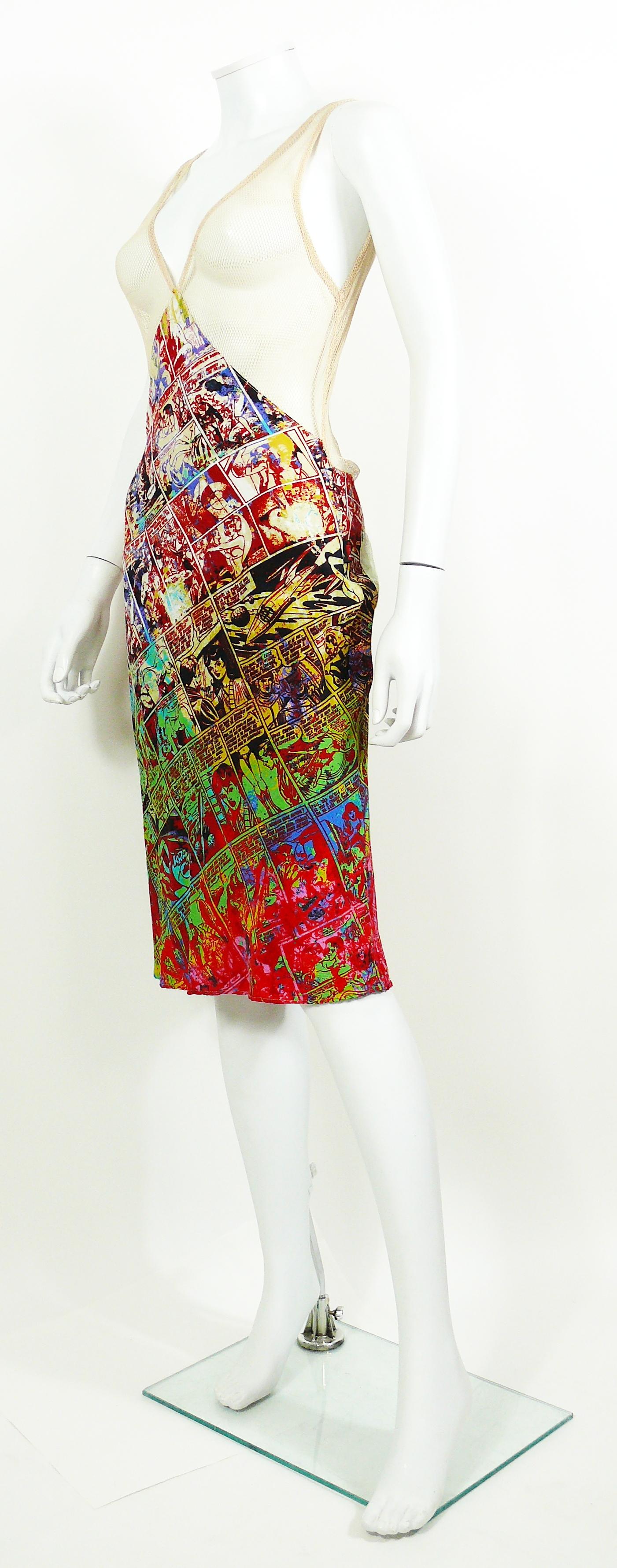 Beige Jean Paul Gaultier Comic Cartoon Print Mesh Dress Size S