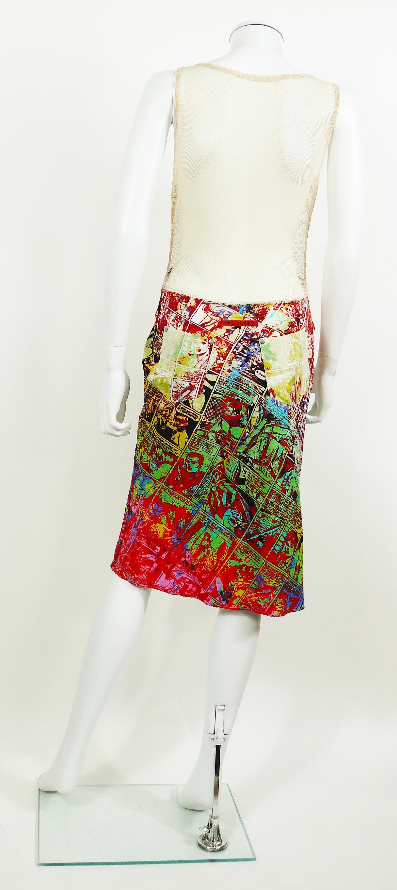 Jean Paul Gaultier Comic Cartoon Print Mesh Dress Size S In Good Condition In Nice, FR