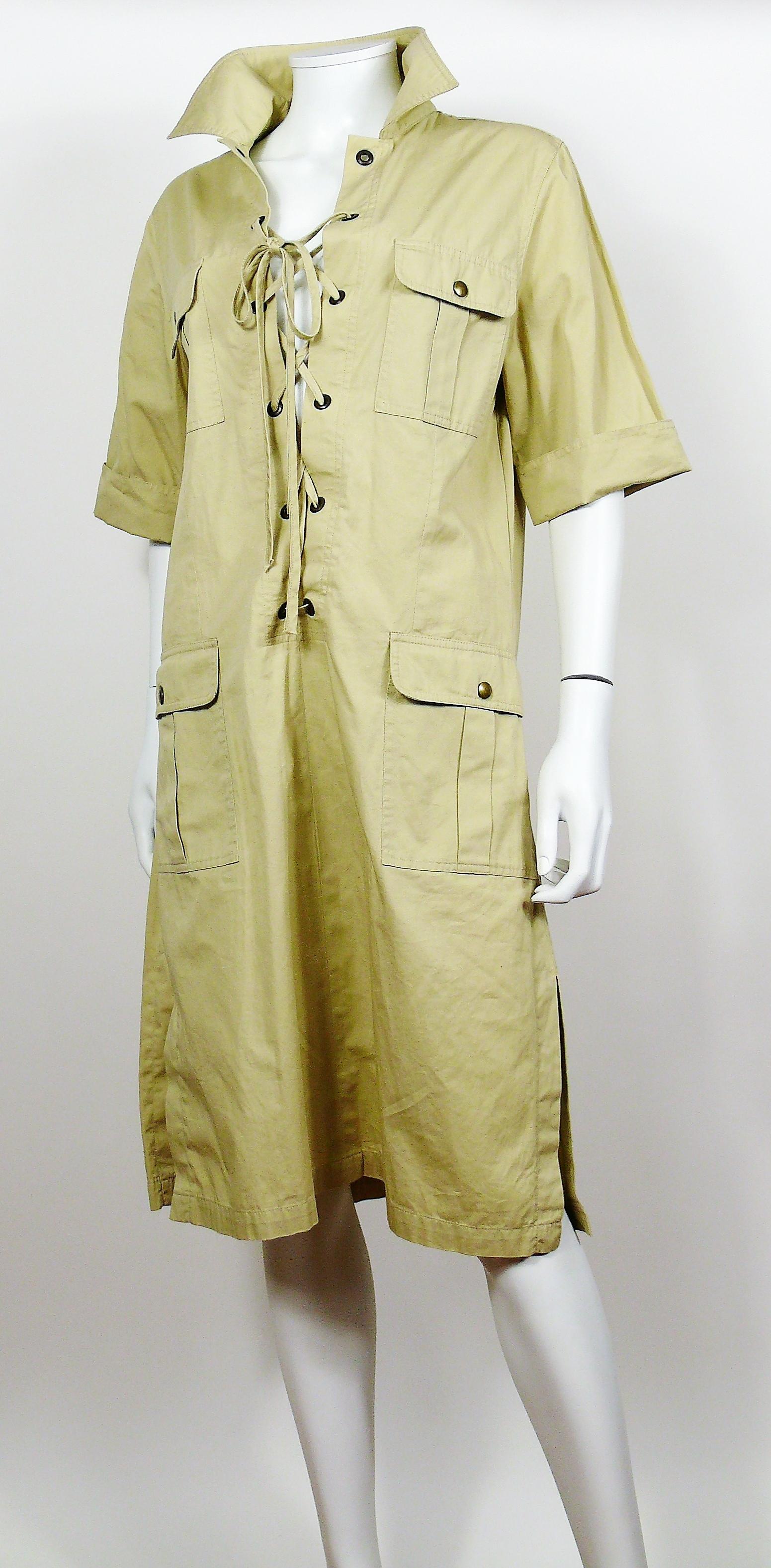 Beige Yves Saint Laurent YSL Vintage Iconic Safari Dress US Size 10
